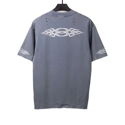 Balenciaga Distressed Flame Double Ring Short Sleeves Blue 02