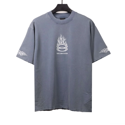 Balenciaga Distressed Flame Double Ring Short Sleeves Blue 01