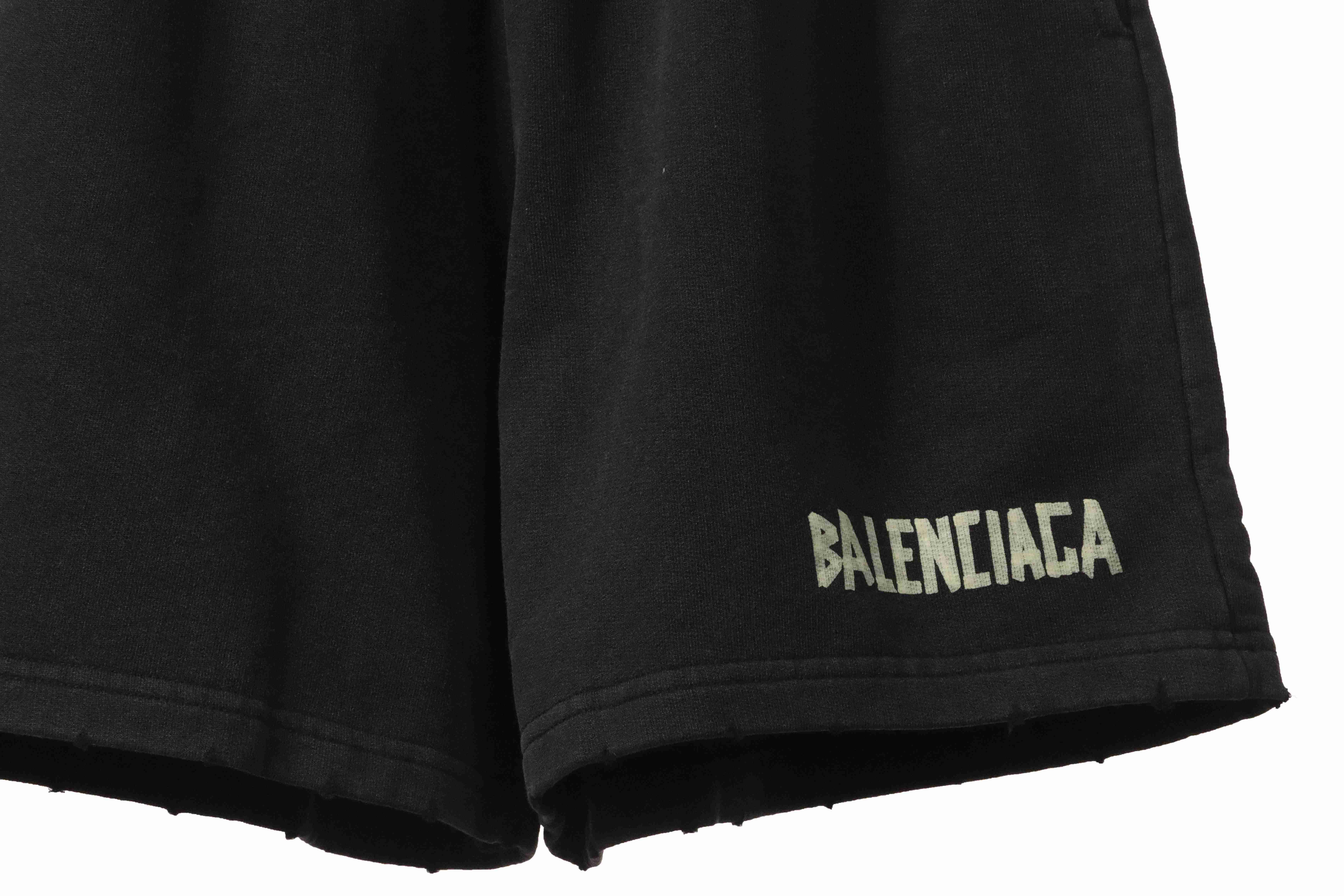 Balenciaga Distressed Ripped Tape Shorts Black