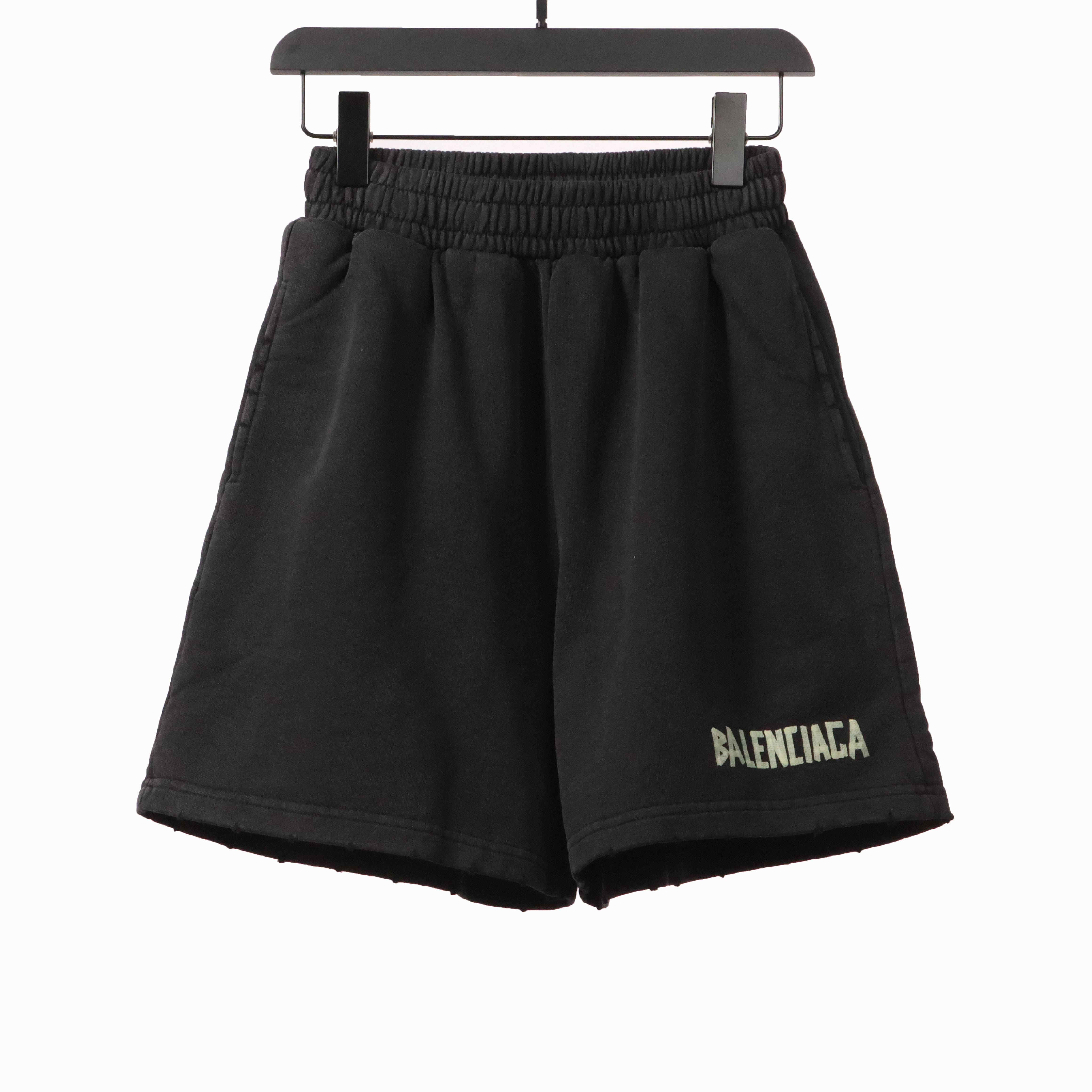 Balenciaga Distressed Ripped Tape Shorts Black