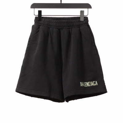 Balenciaga Distressed Ripped Tape Shorts Black 01