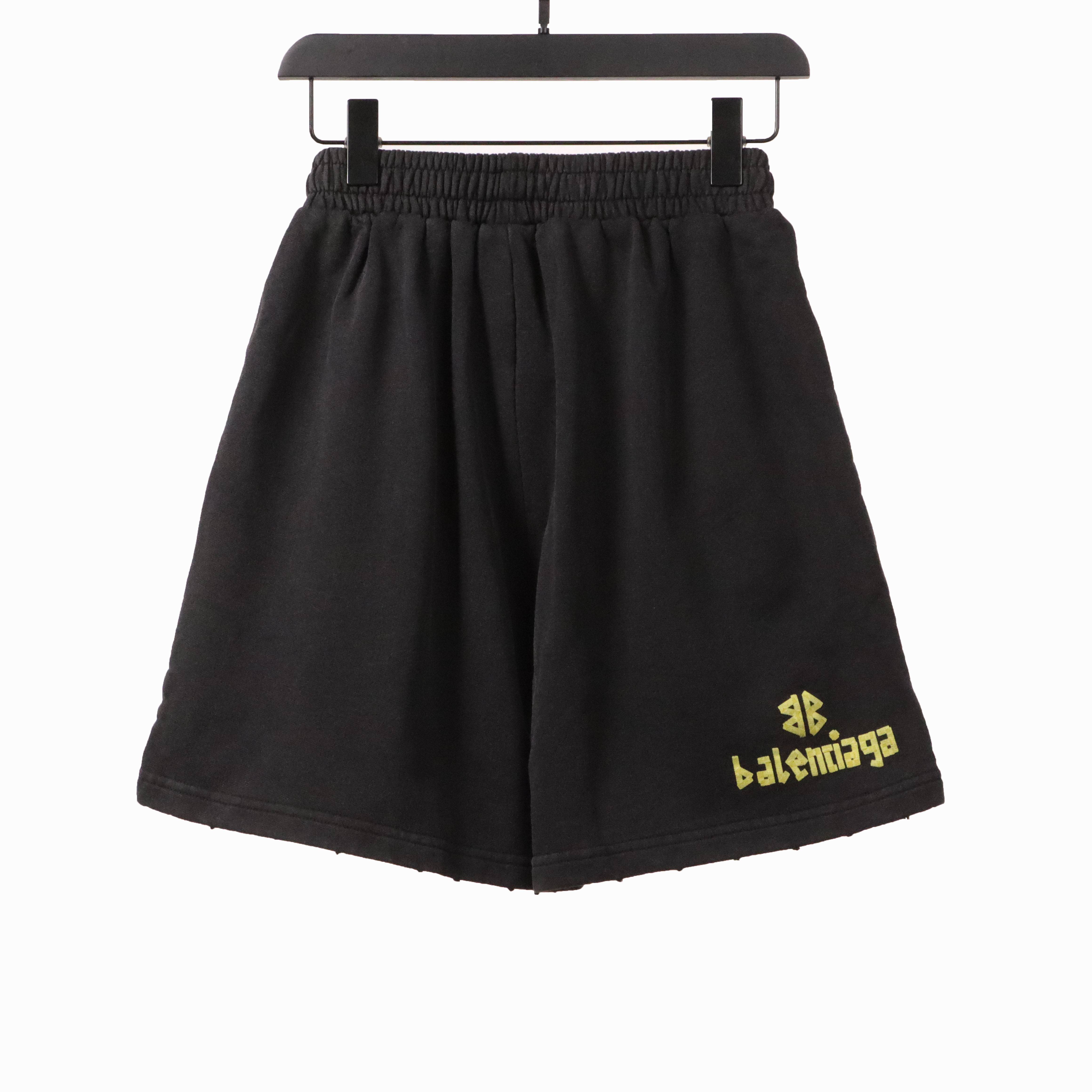 Balenciaga Distressed Ripped Tape Shorts Black