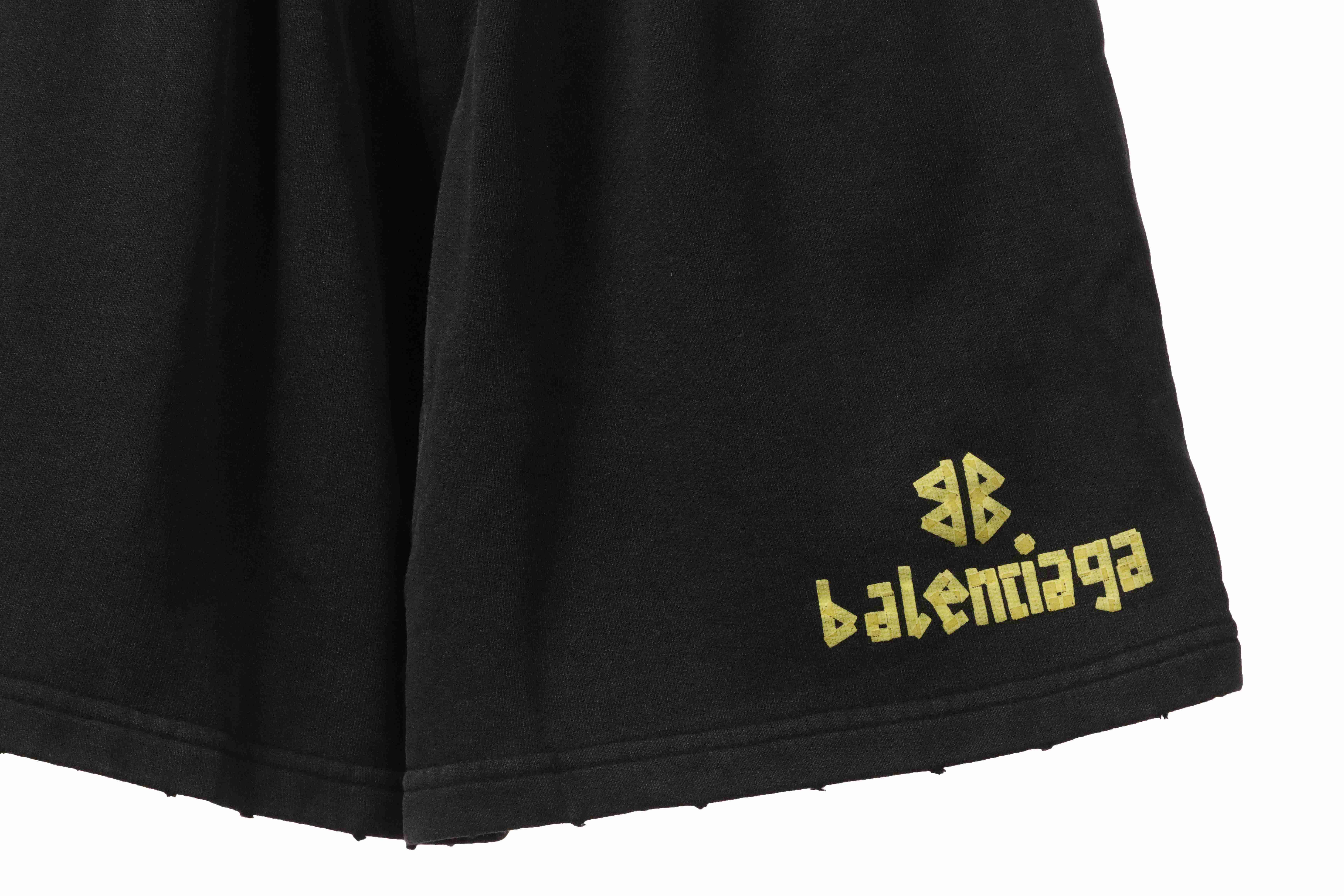 Balenciaga Distressed Ripped Tape Shorts Black