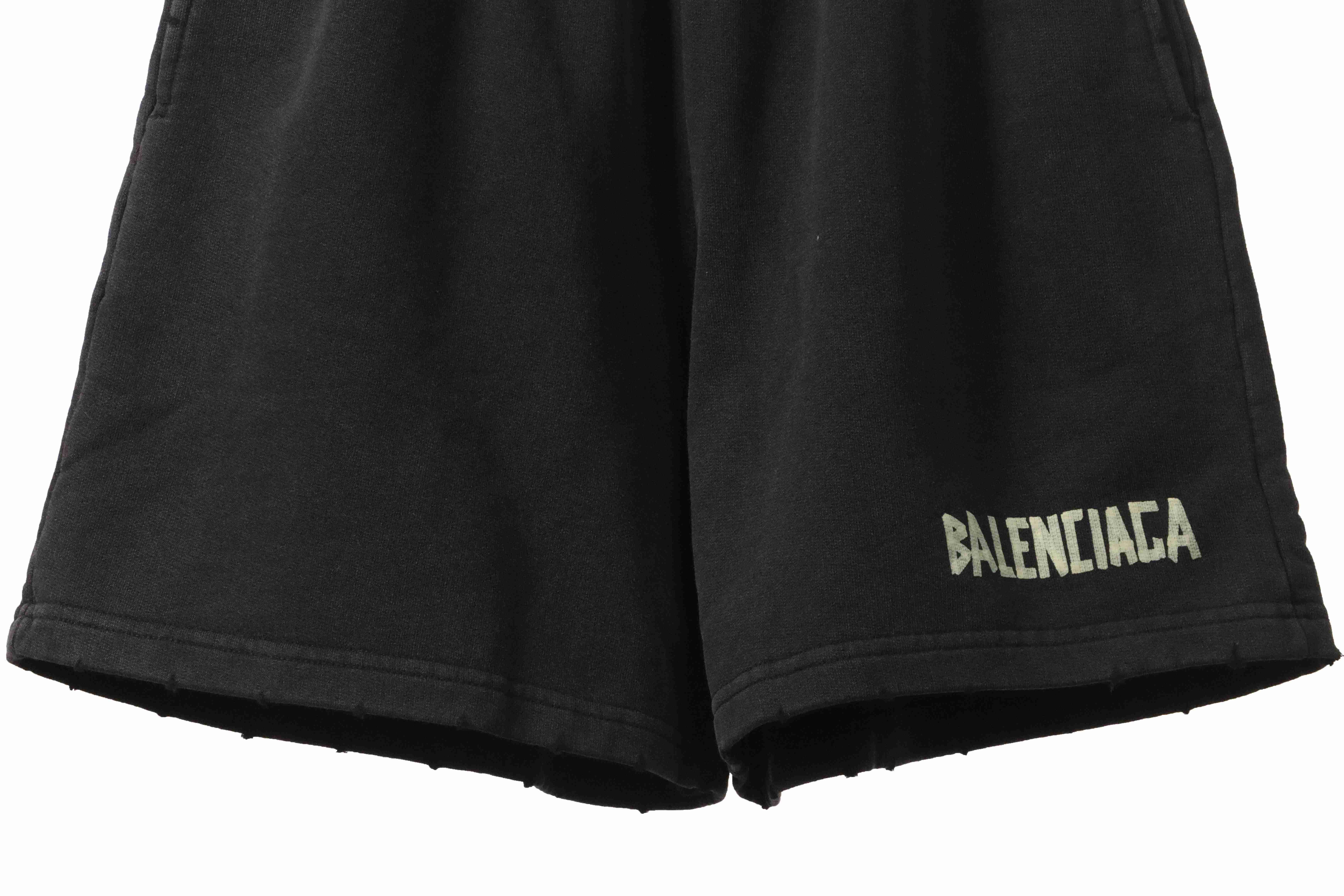 Balenciaga Distressed Ripped Tape Shorts Black