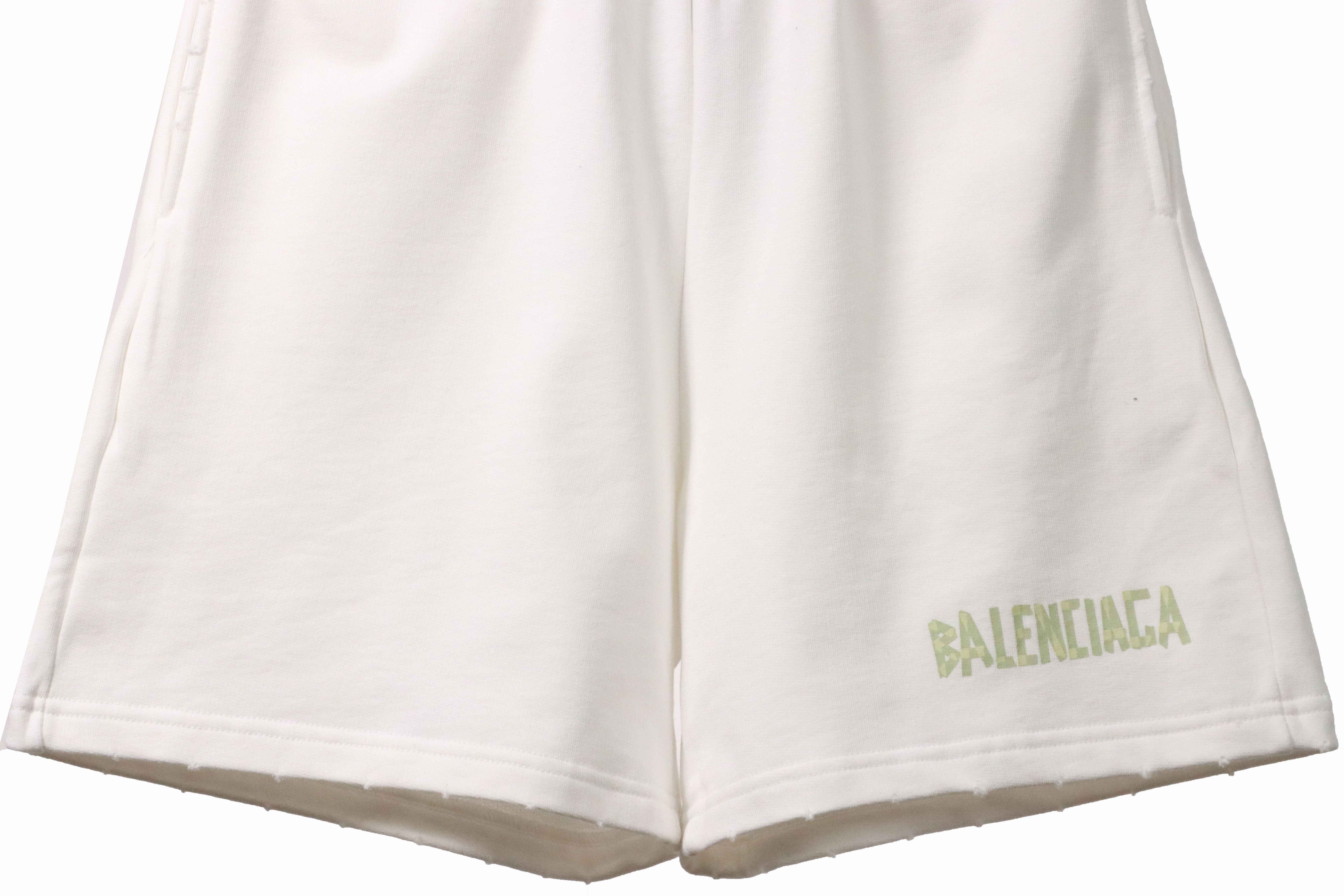 Balenciaga Distressed Ripped Tape Shorts White
