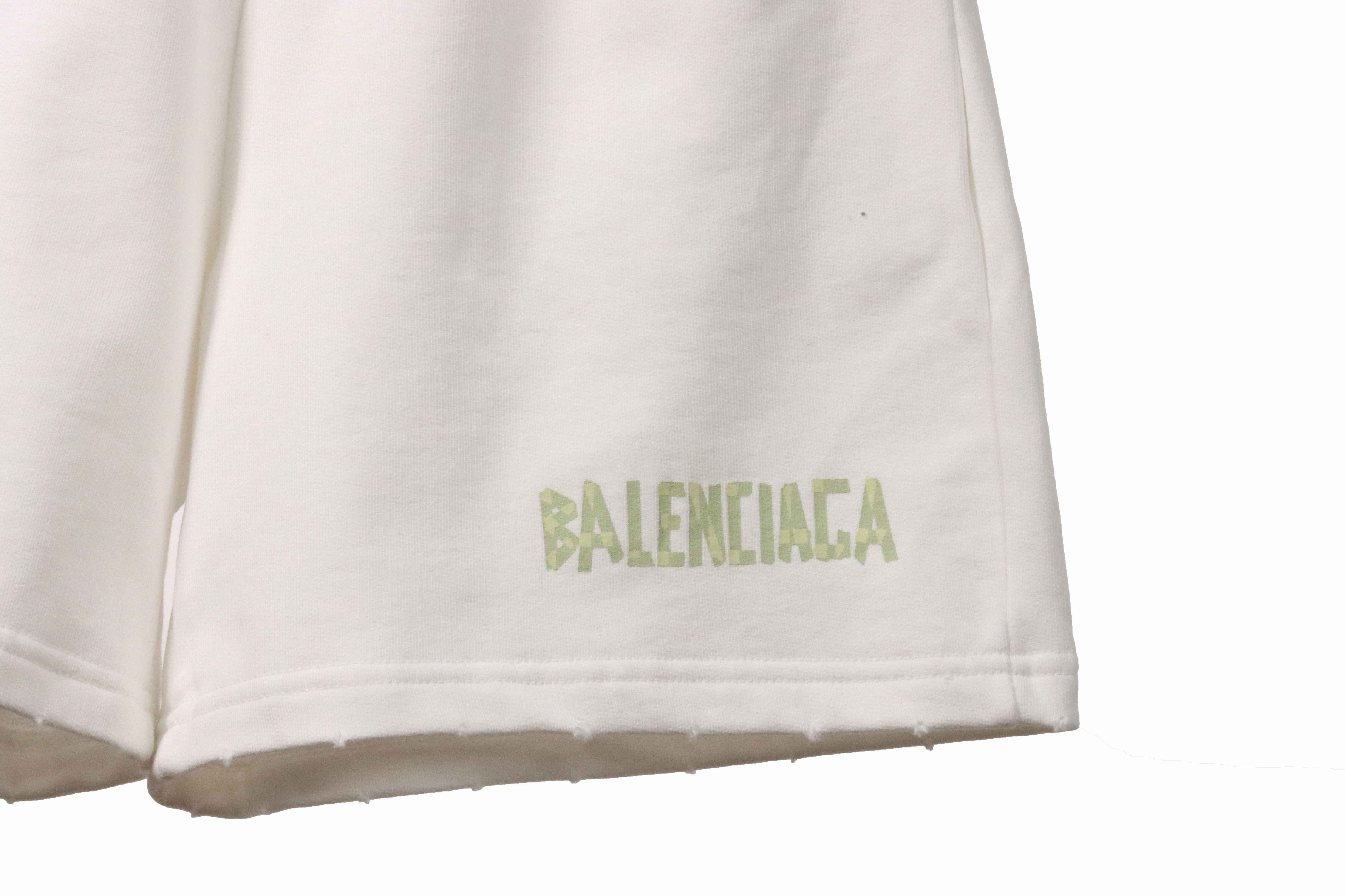 Balenciaga Distressed Ripped Tape Shorts White