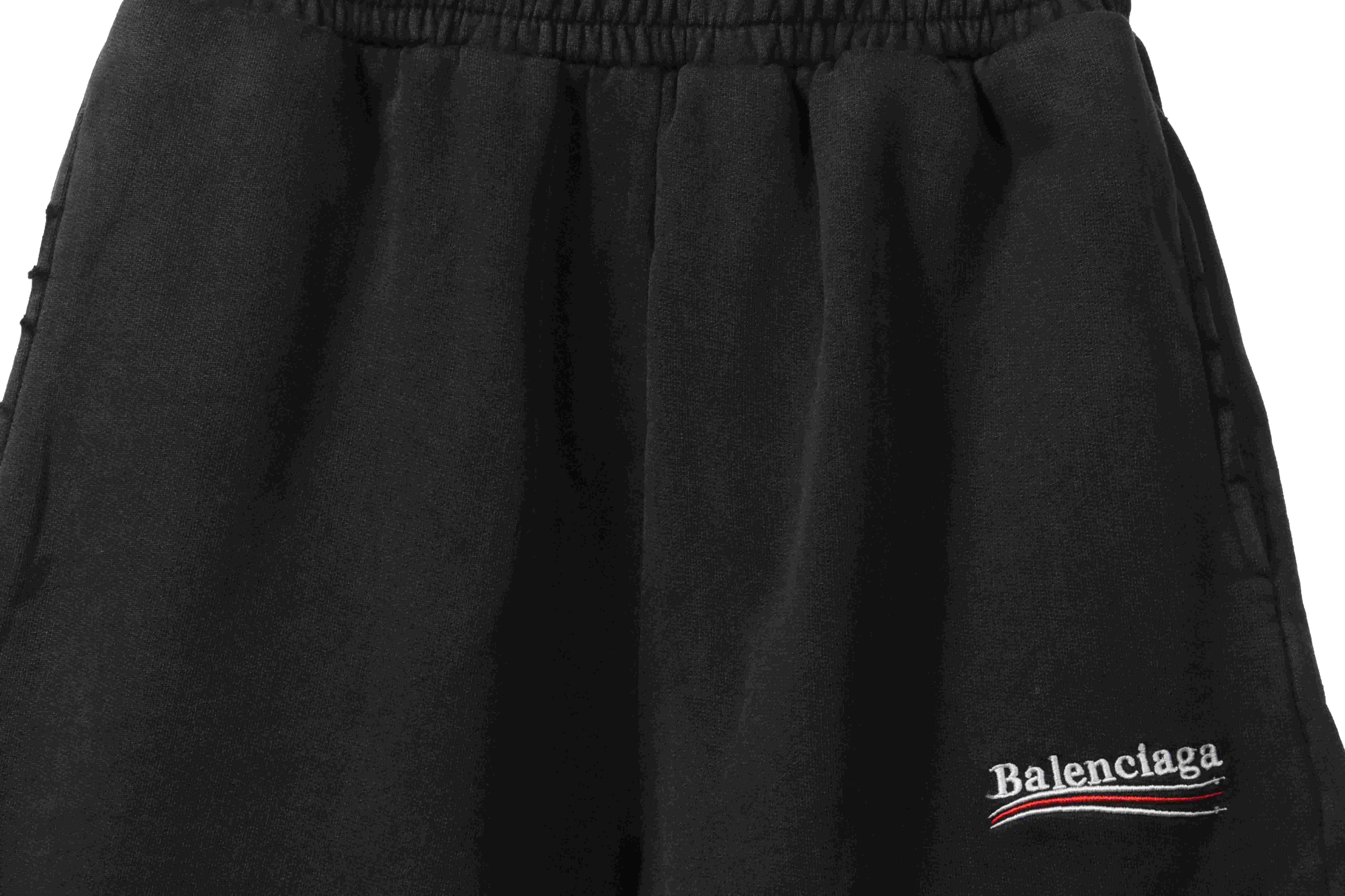 Balenciaga Distressed Washed Cola Embroidered Shorts