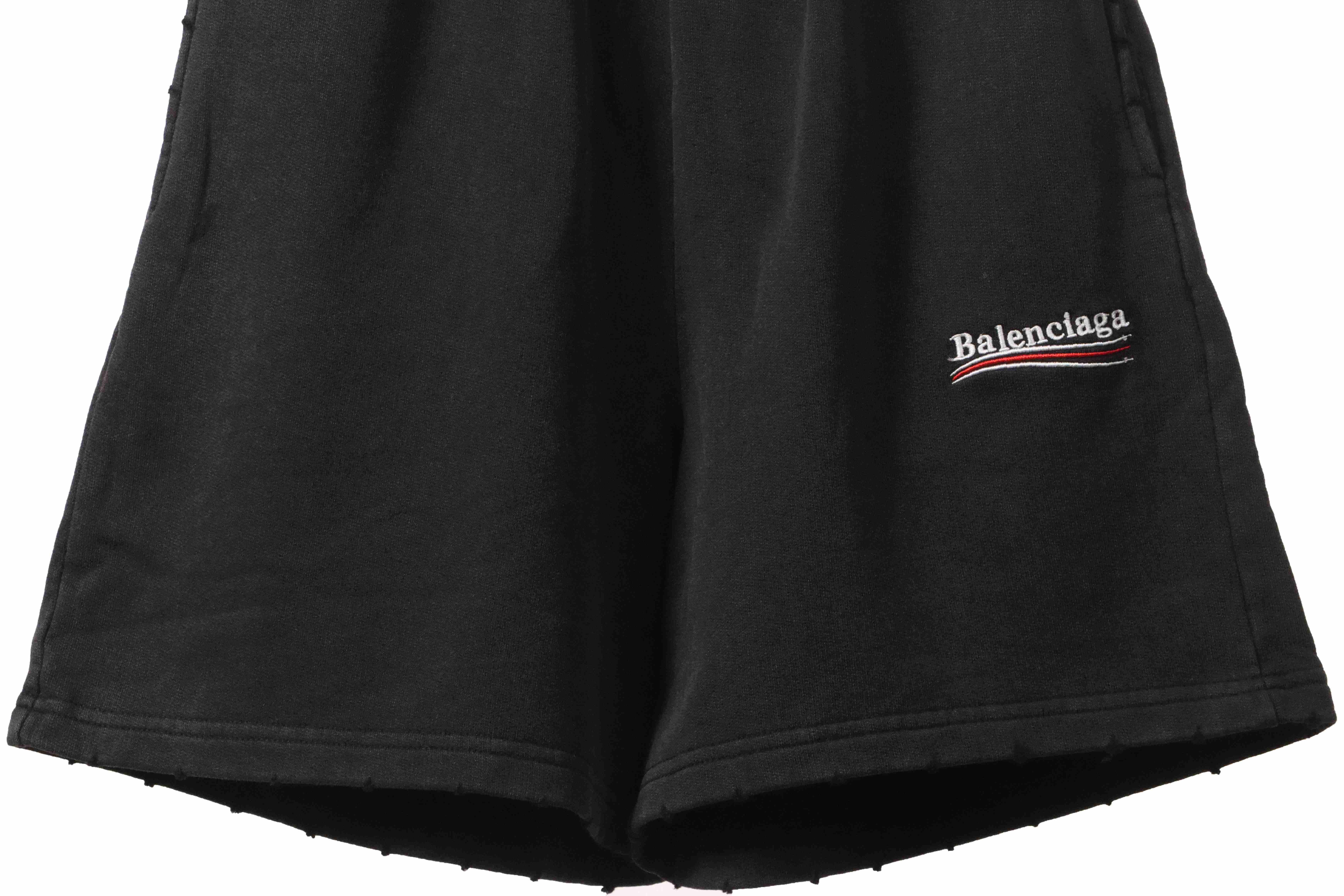 Balenciaga Distressed Washed Cola Embroidered Shorts