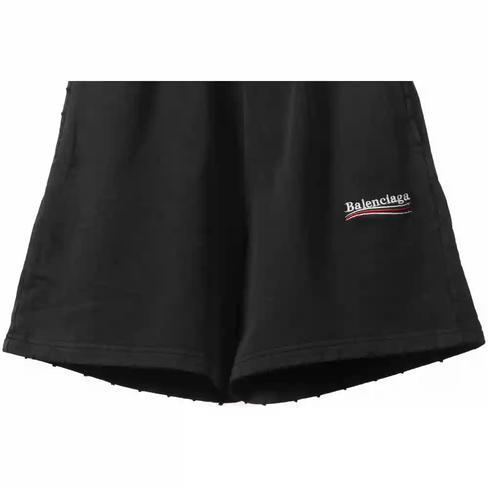 Balenciaga Distressed Washed Cola Embroidered Shorts