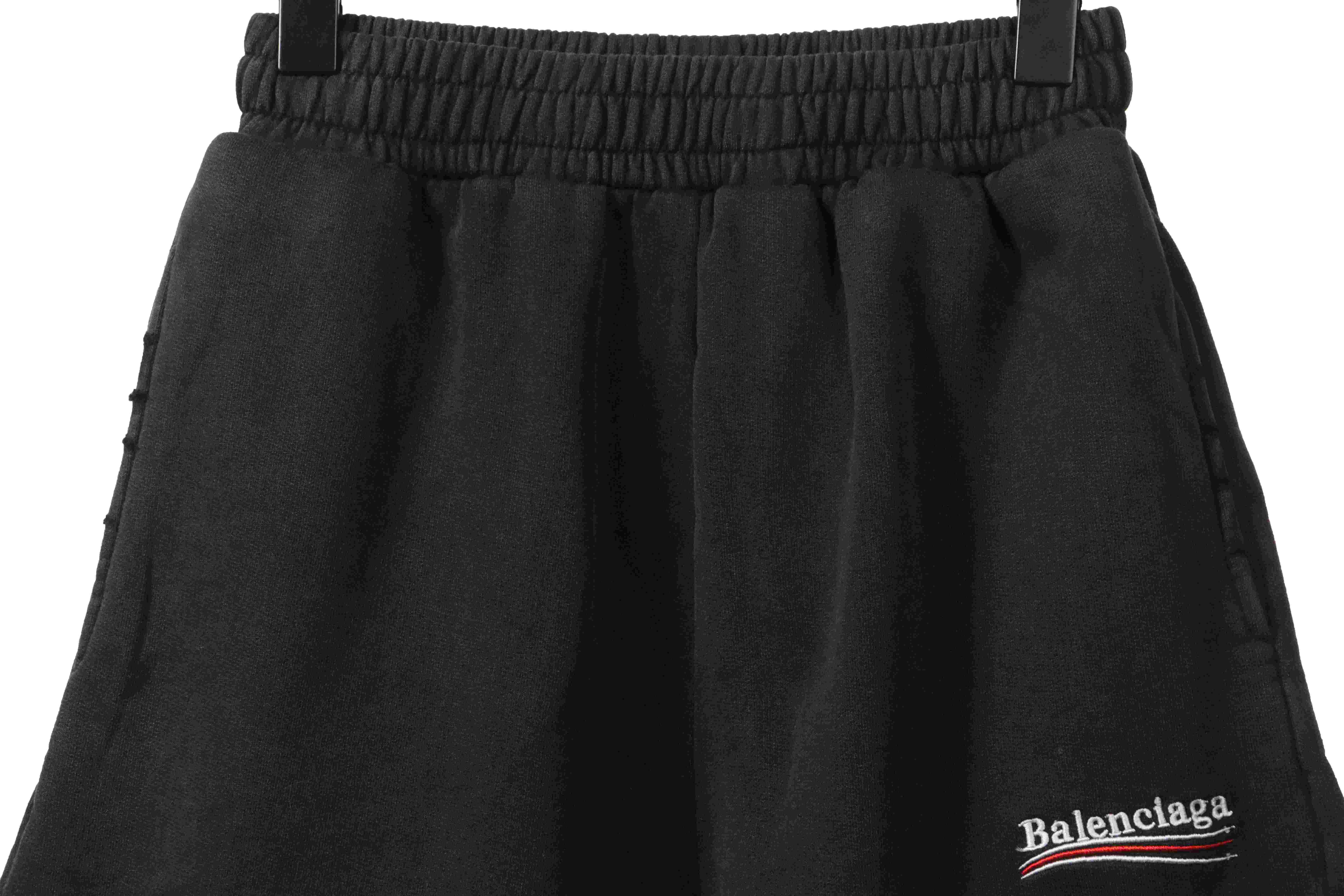 Balenciaga Distressed Washed Cola Embroidered Shorts