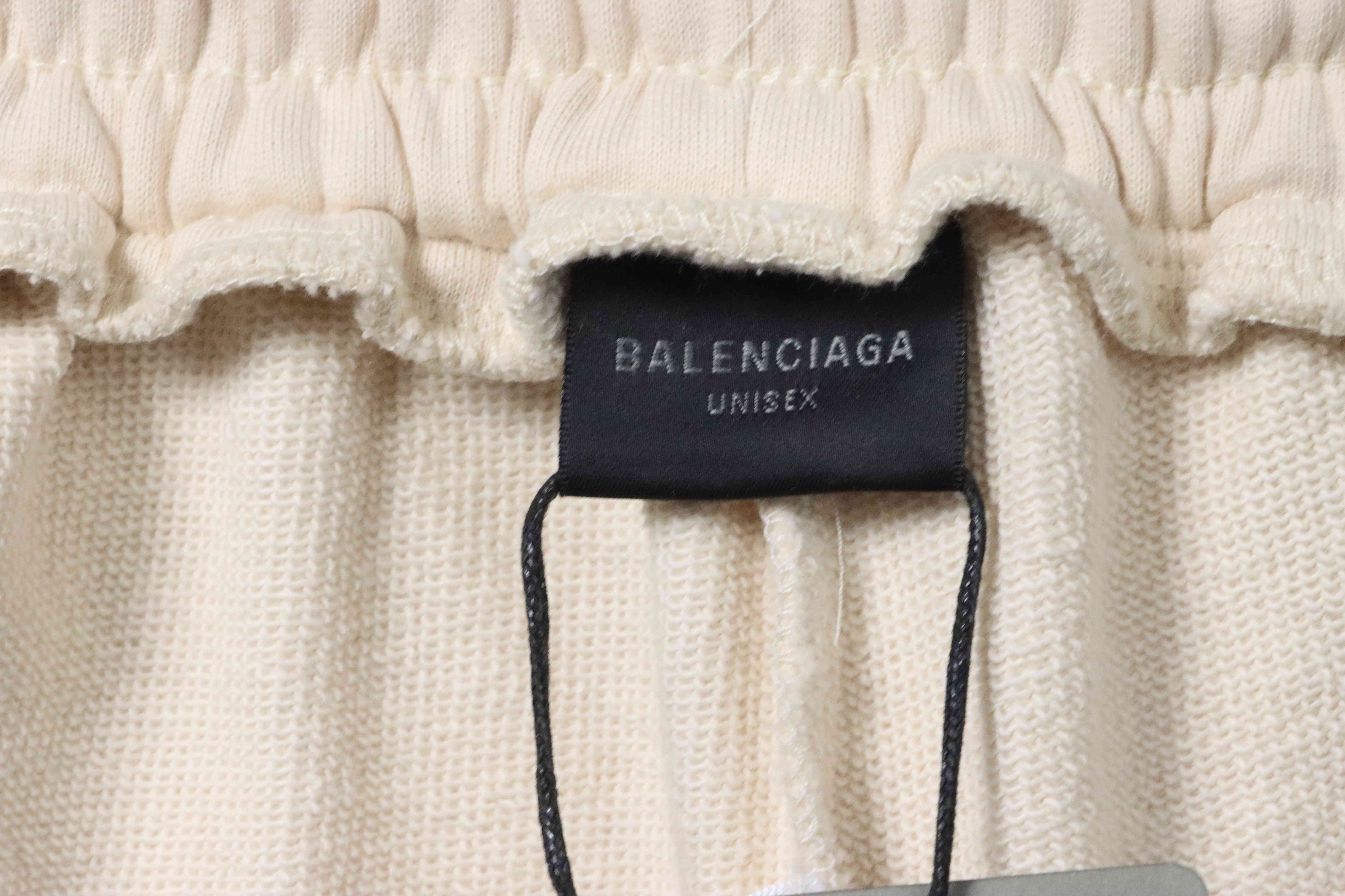 Balenciaga Distressed Washed Hole Lock Embroidered Shorts Beige