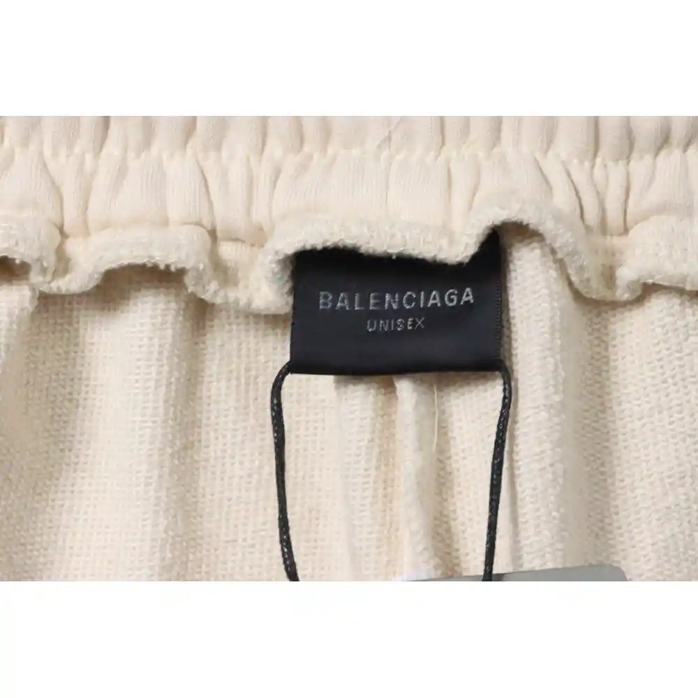 Balenciaga Distressed Washed Hole Lock Embroidered Shorts Beige