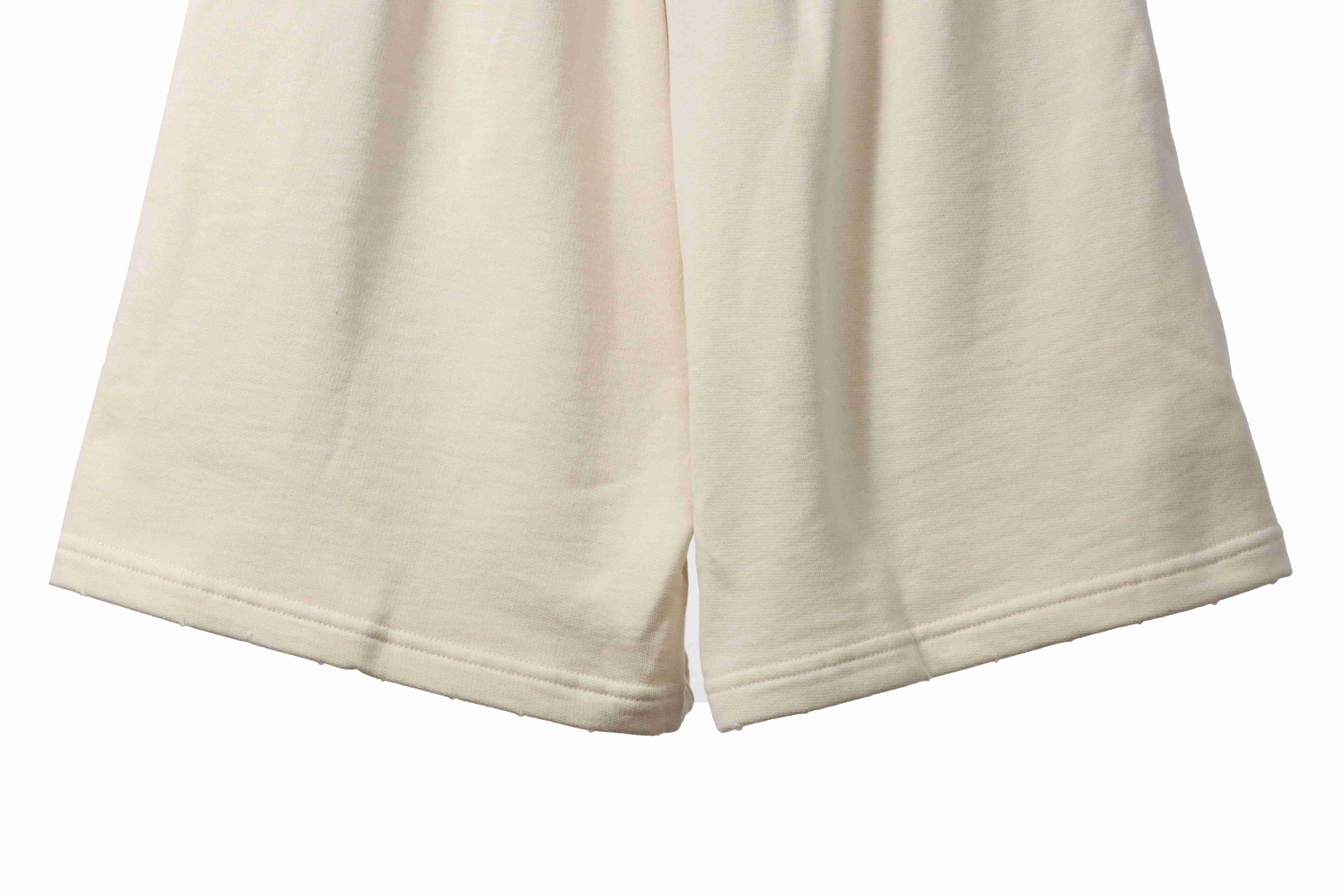 Balenciaga Distressed Washed Hole Lock Embroidered Shorts Beige