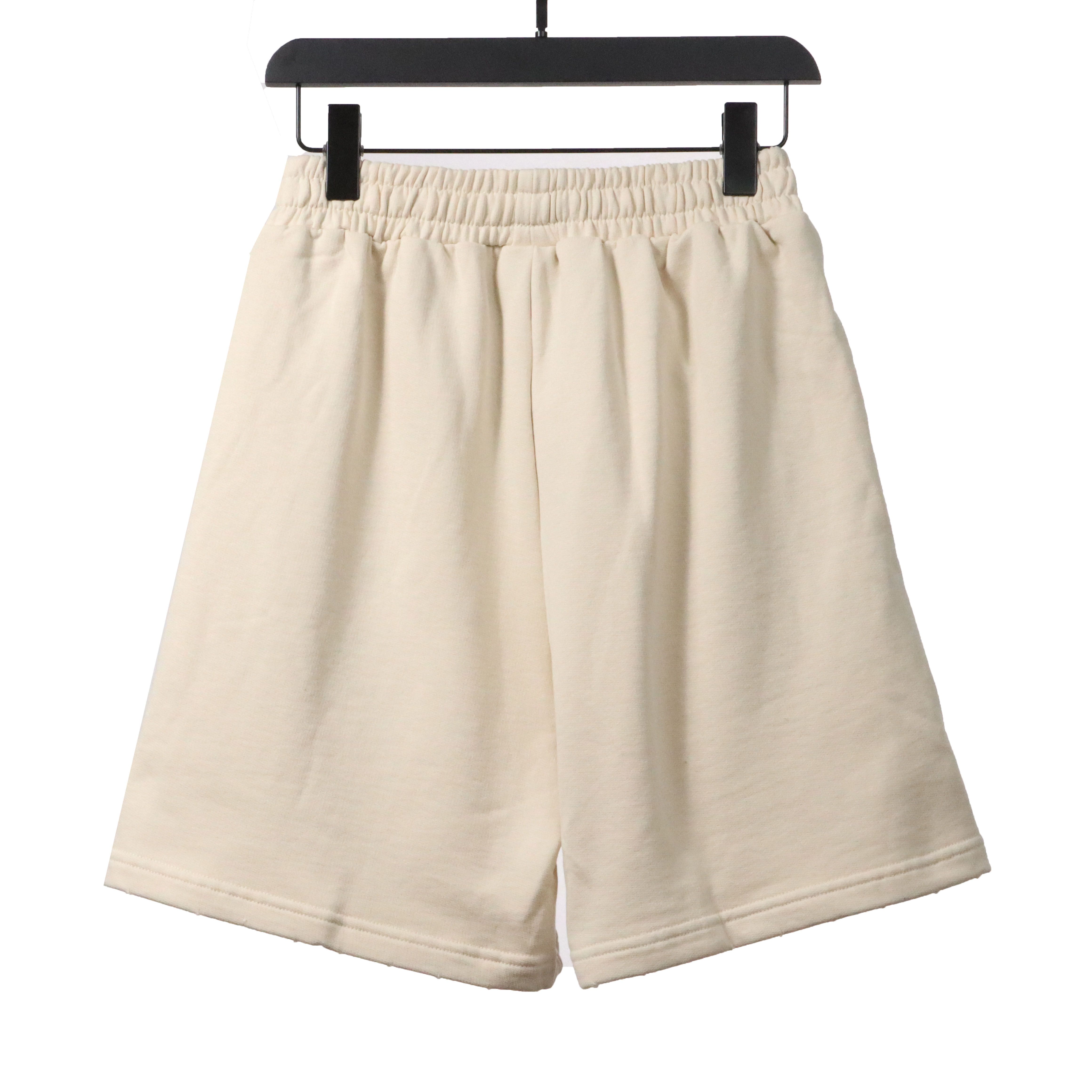 Balenciaga Distressed Washed Hole Lock Embroidered Shorts Beige