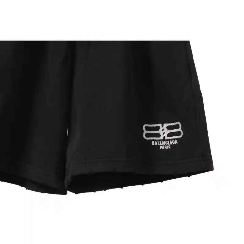 Balenciaga Distressed Washed Hole Lock Embroidered Shorts Black