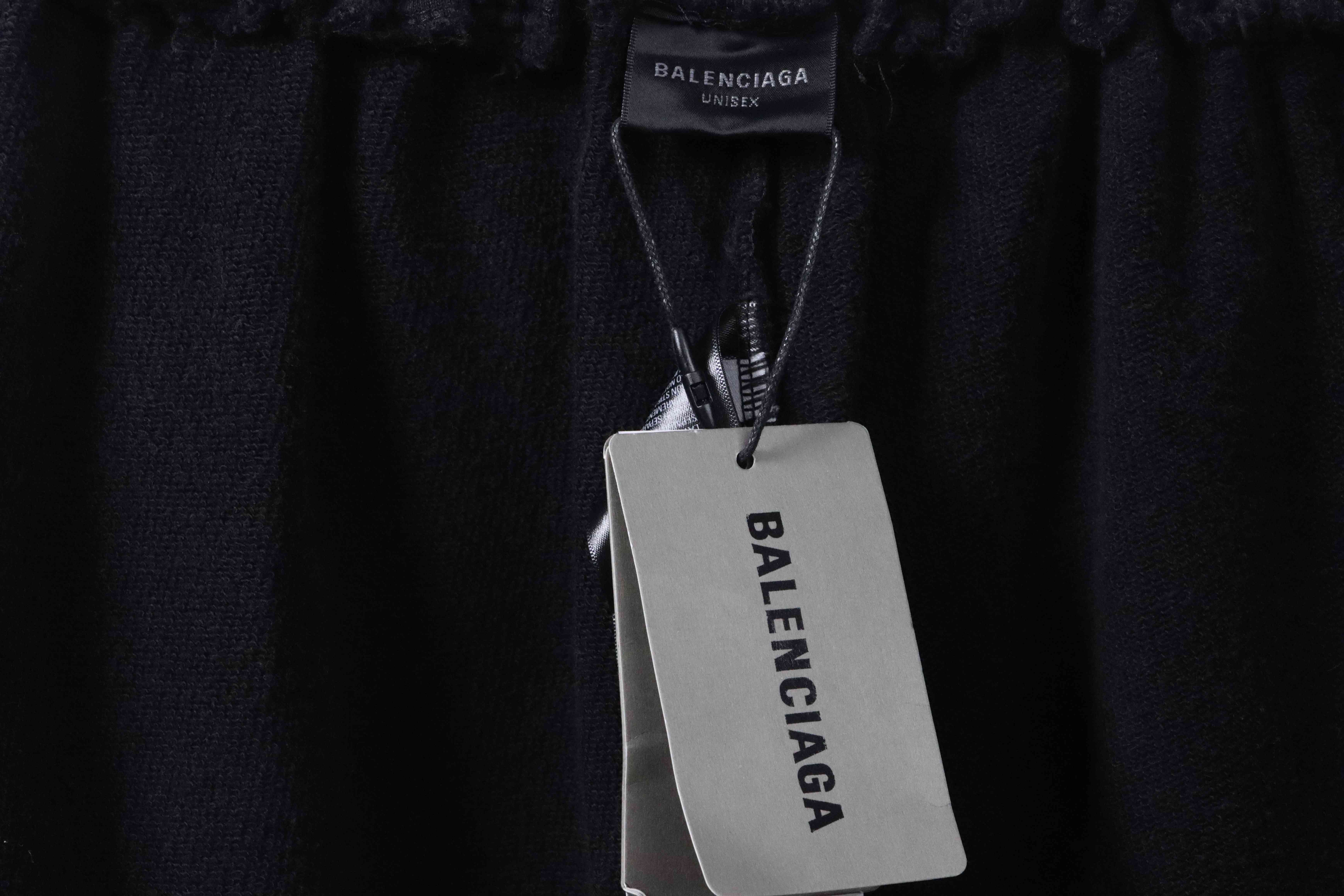 Balenciaga Distressed Washed Hole Lock Embroidered Shorts Black