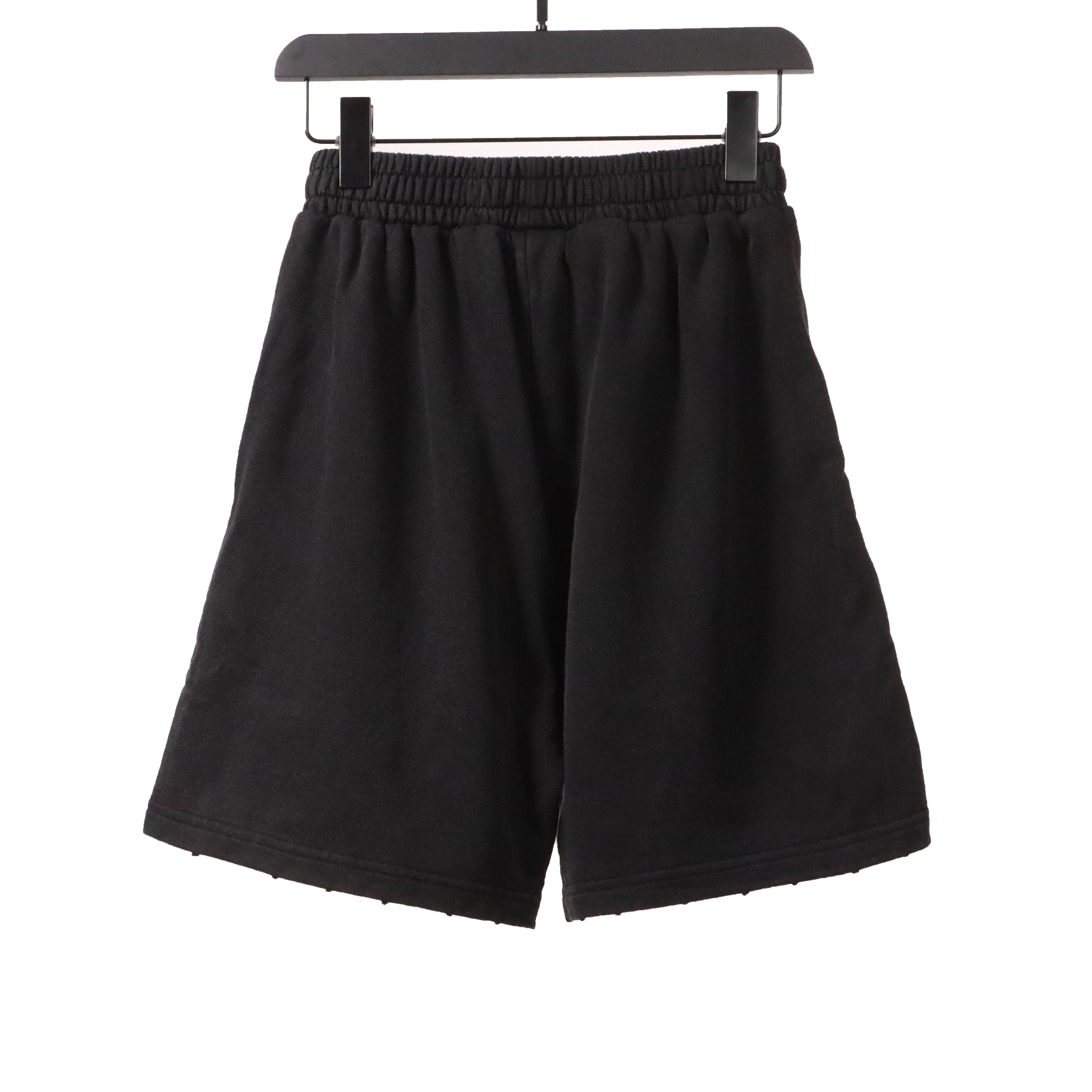 Balenciaga Distressed Washed Hole Lock Embroidered Shorts Black