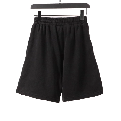Balenciaga Distressed Washed Hole Lock Embroidered Shorts Black 02