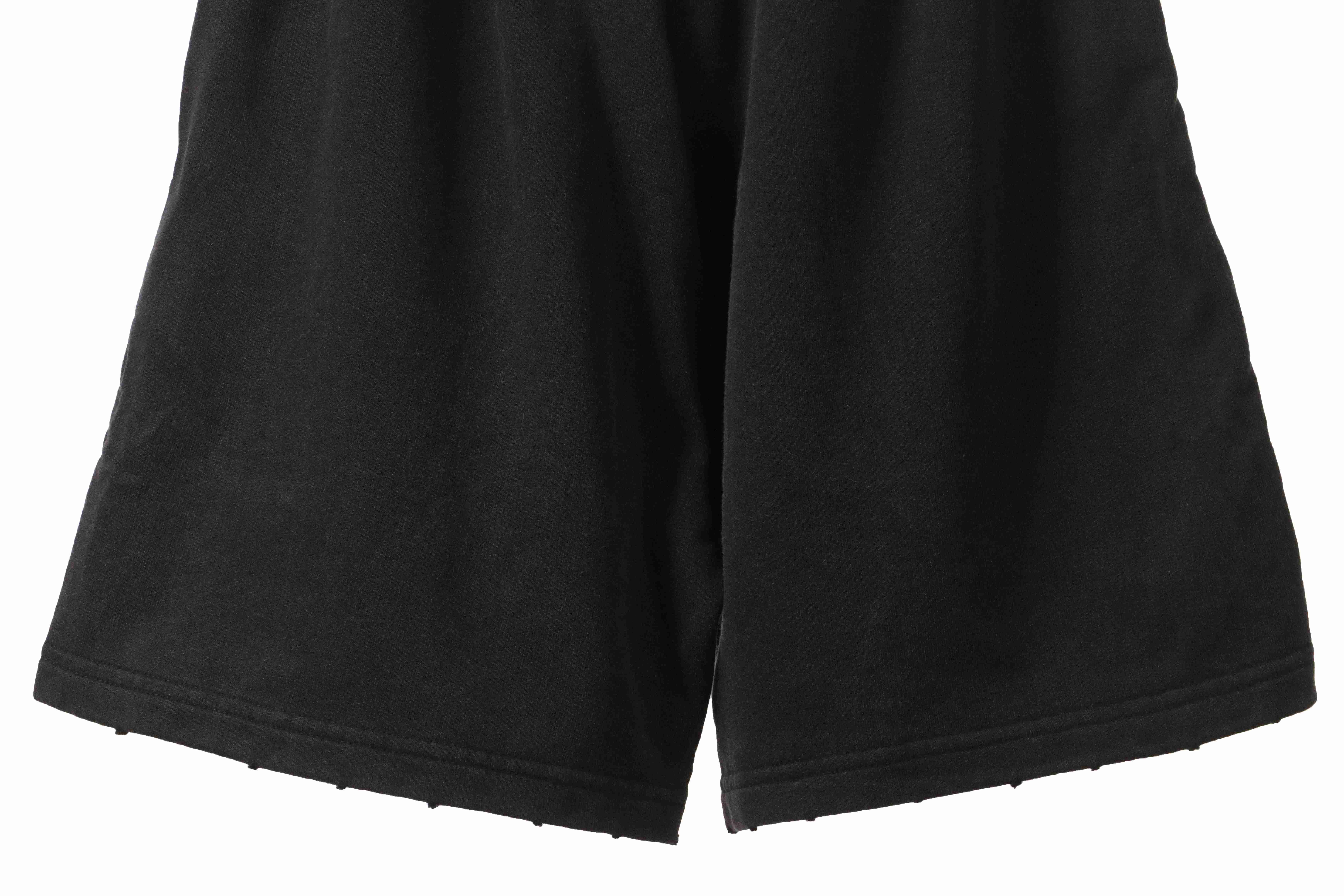 Balenciaga Distressed Washed Hole Lock Embroidered Shorts Black