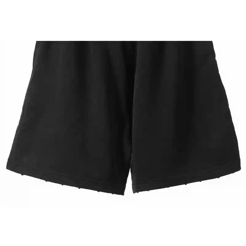 Balenciaga Distressed Washed Hole Lock Embroidered Shorts Black