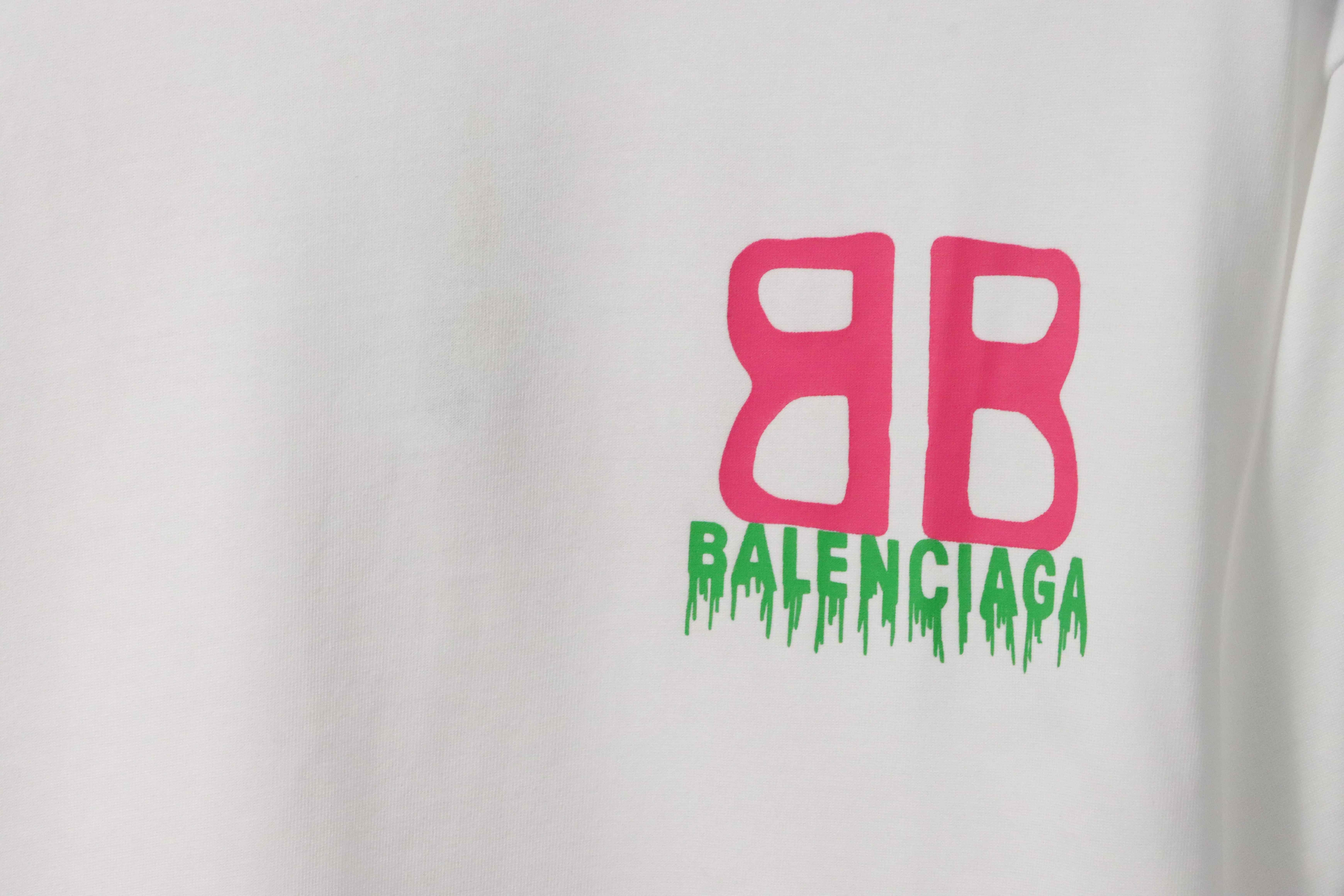 Balenciaga Double B Print On Chest Short Sleeves White