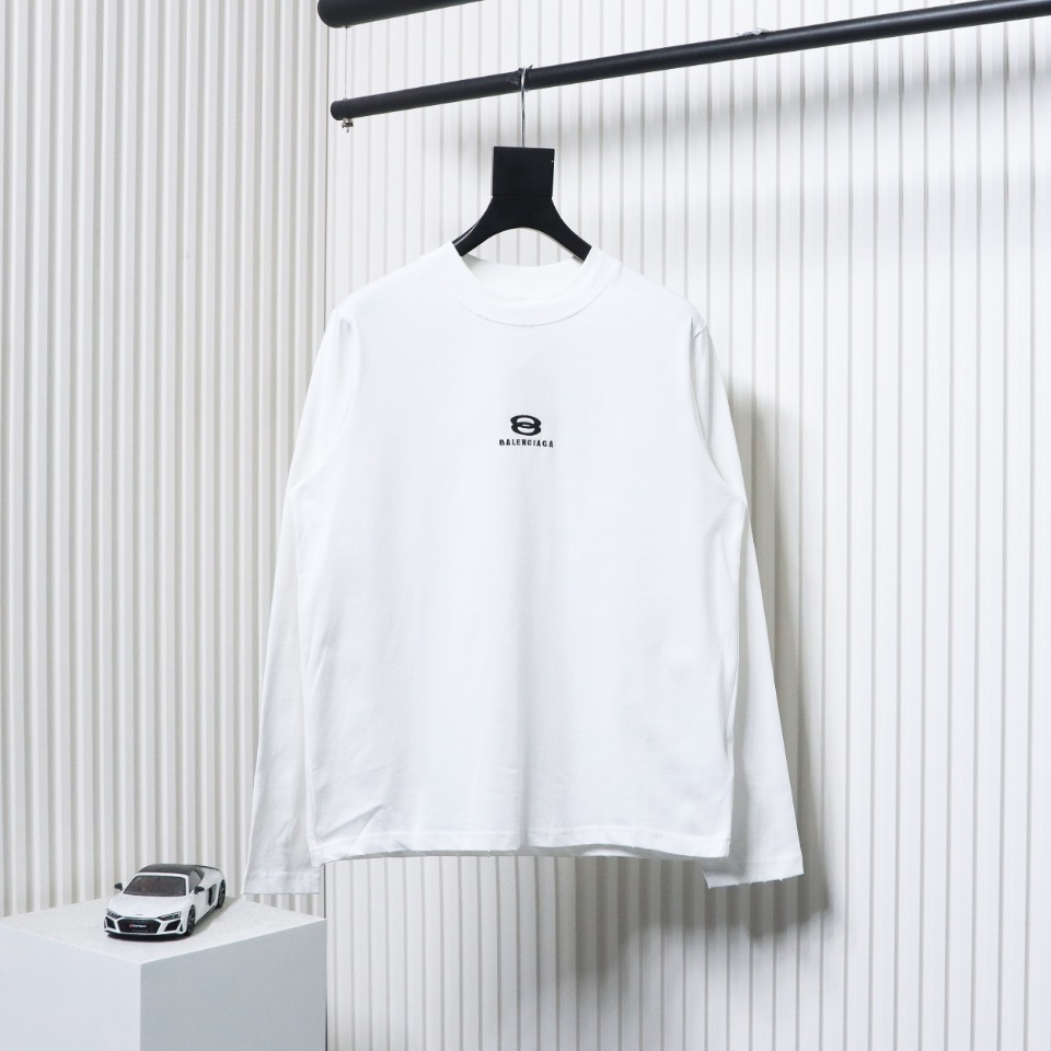 Balenciaga Embroidered Double Ring Long-Sleeved T-shirt White