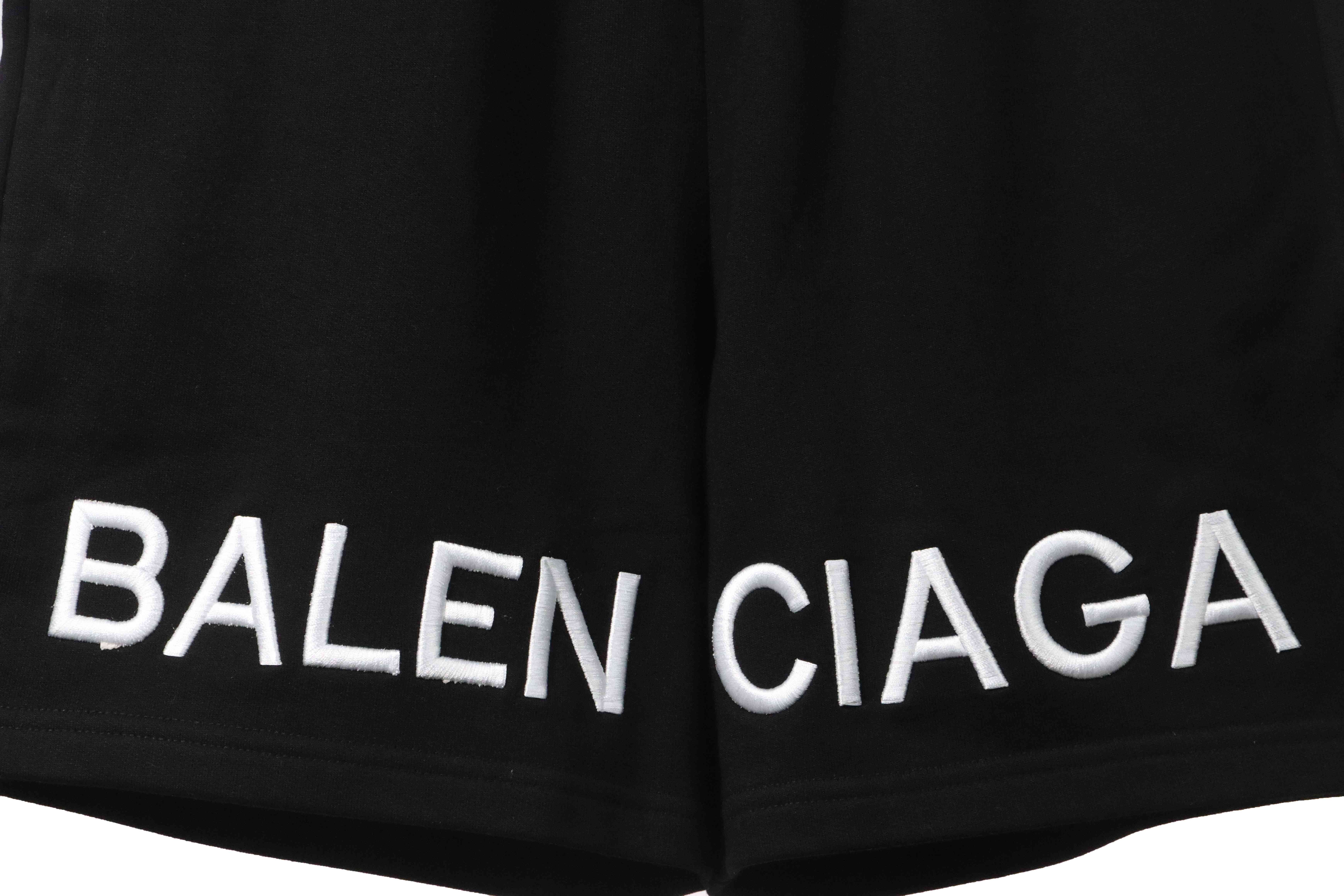 Balenciaga Embroidered Lettering Shorts Black
