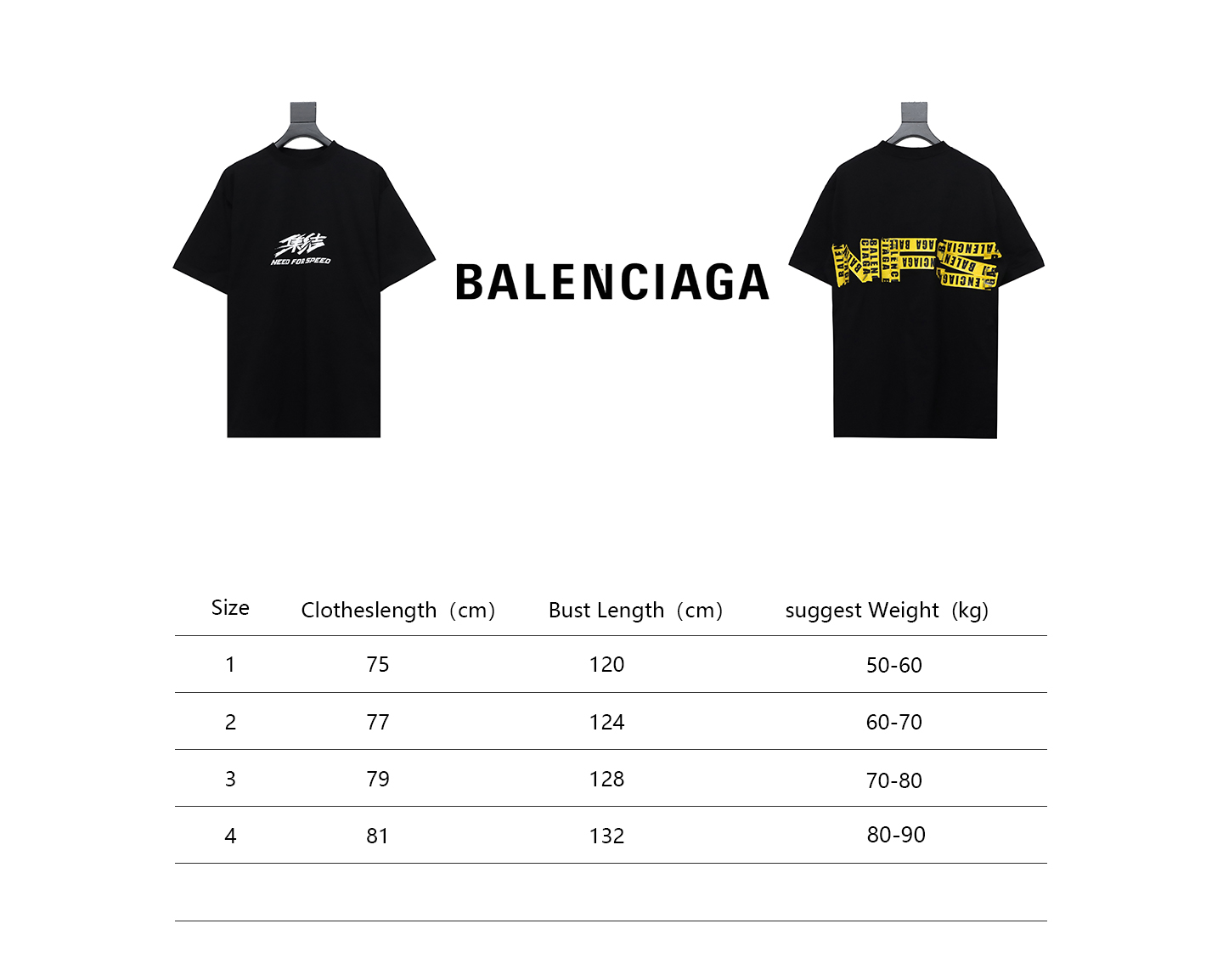 Balenciaga Gathering Print Back Tape Printed Short Sleeves Black