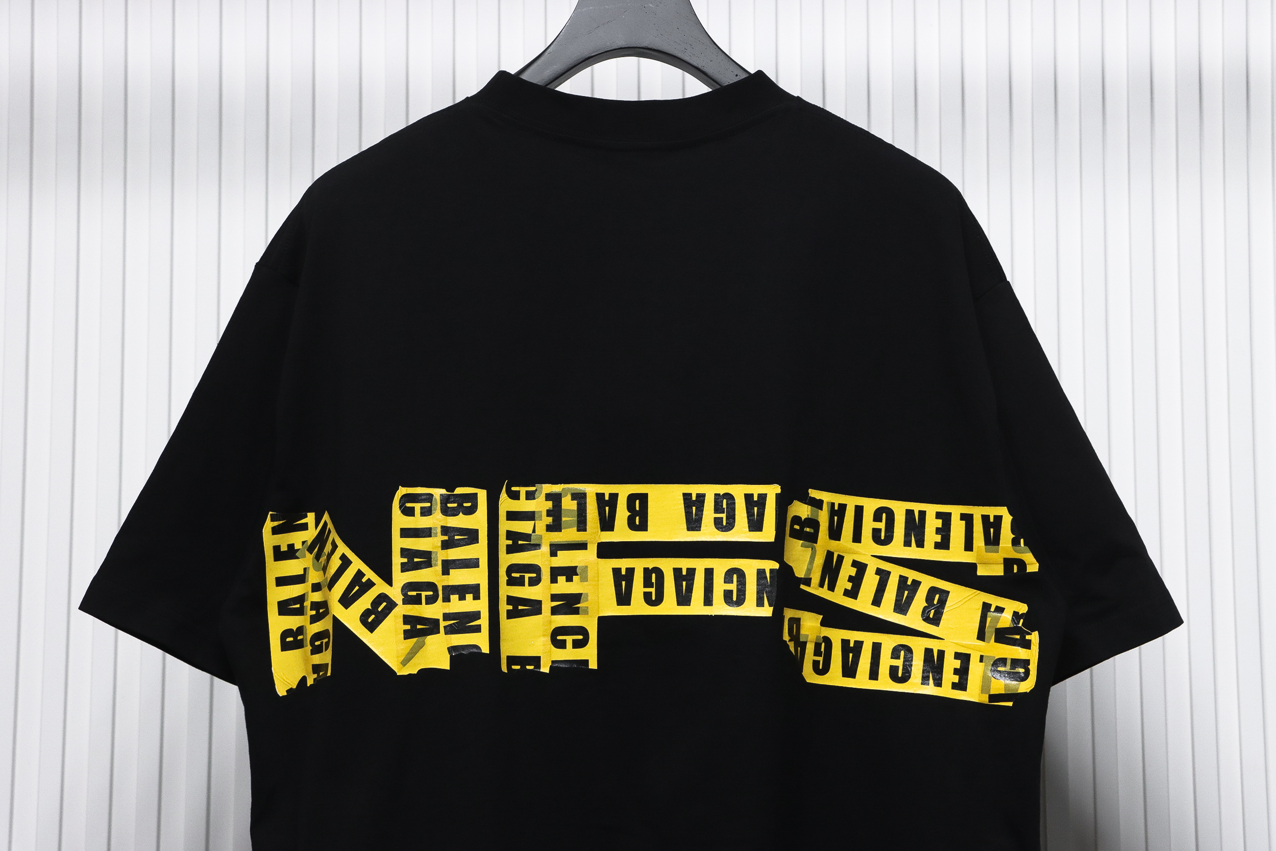 Balenciaga Gathering Print Back Tape Printed Short Sleeves Black