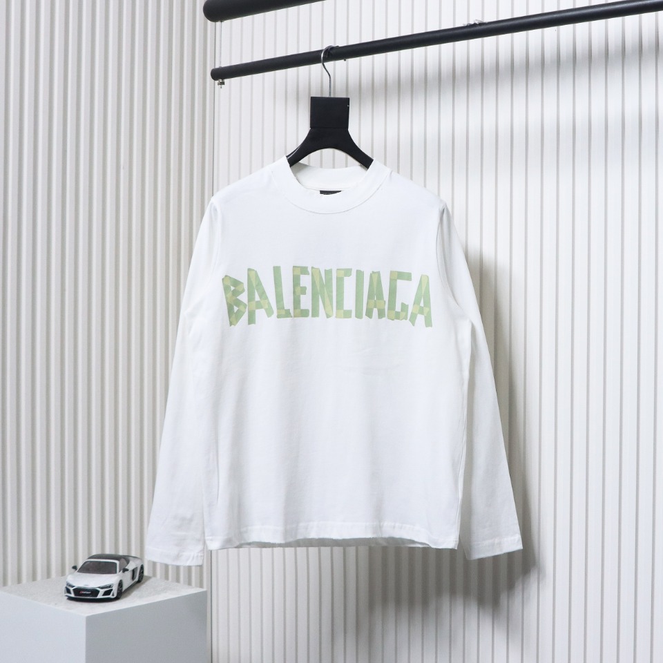 Balenciaga Masking Tape Crew Neck Long Sleeve T White