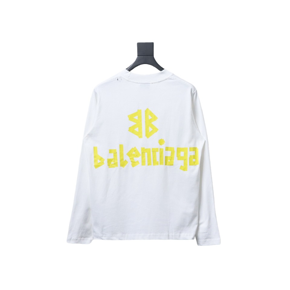 Balenciaga Masking Tape Crew Neck Long Sleeve T White