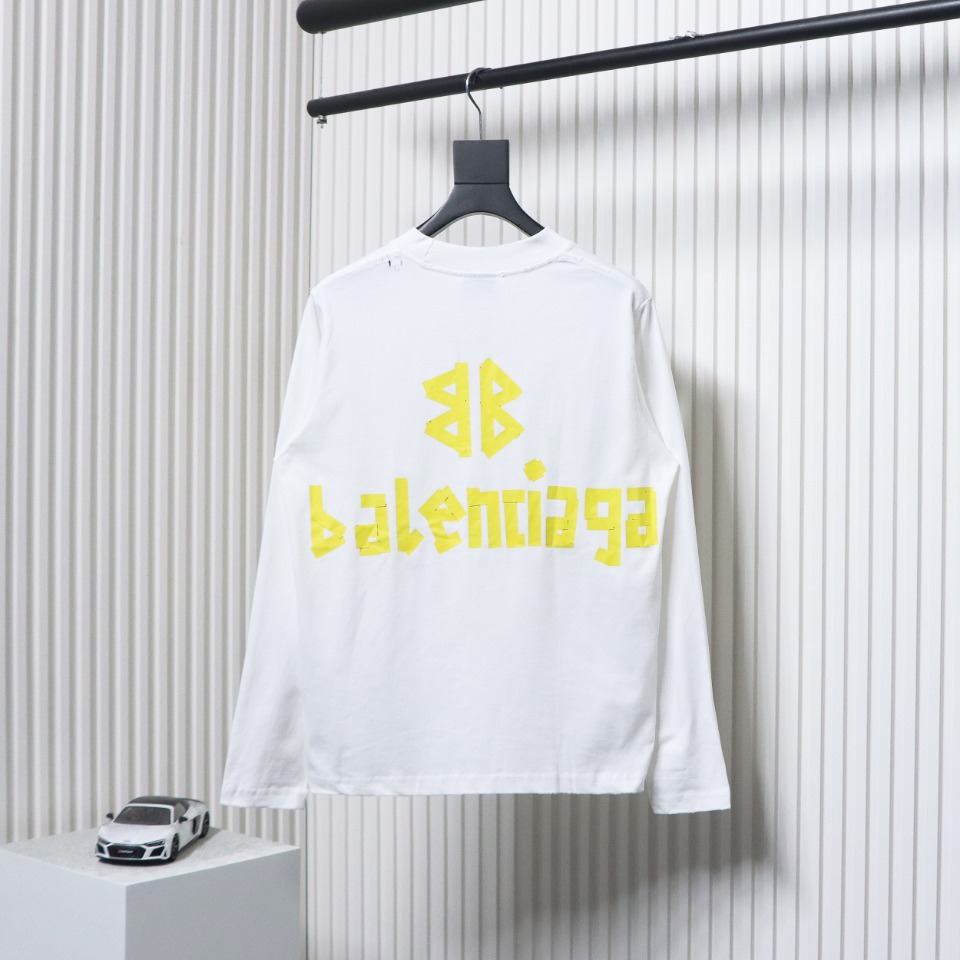 Balenciaga Masking Tape Crew Neck Long Sleeve T White