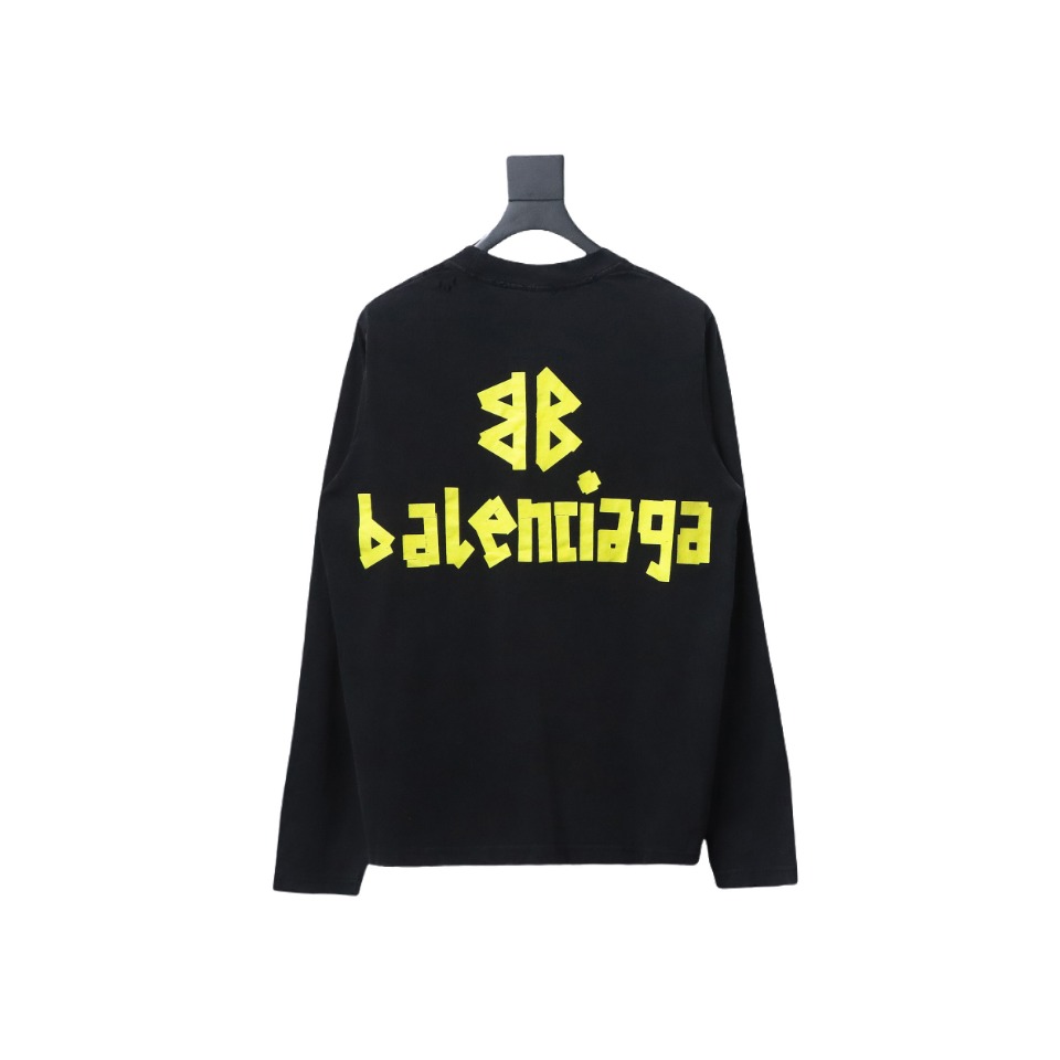 Balenciaga Masking Tape Crew Neck Long Sleeve T Black