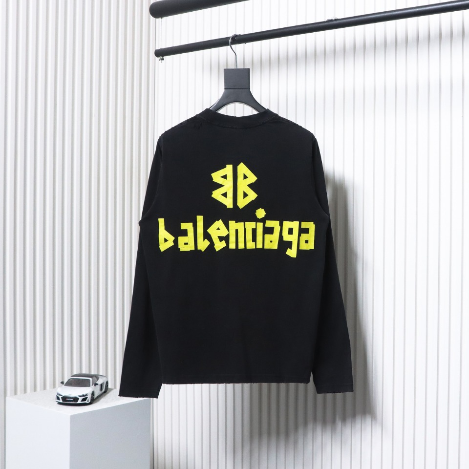 Balenciaga Masking Tape Crew Neck Long Sleeve T Black