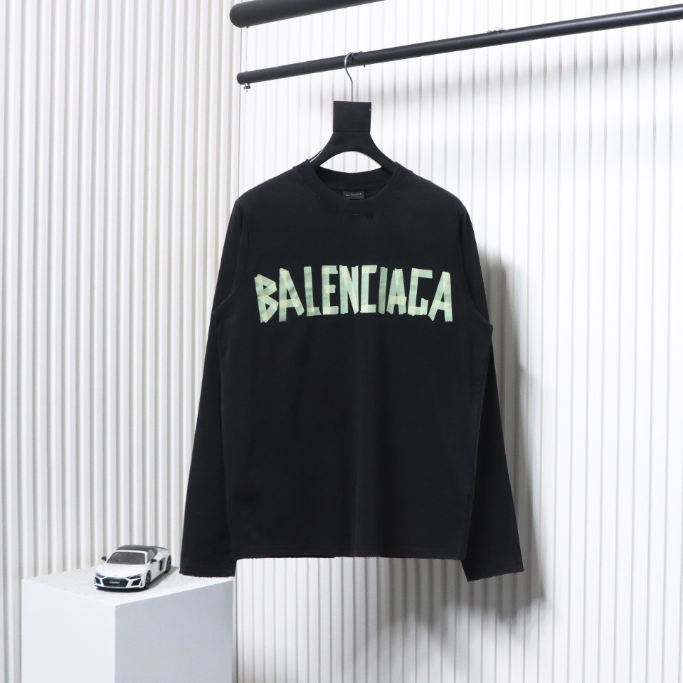 Balenciaga Masking Tape Crew Neck Long Sleeve T Black