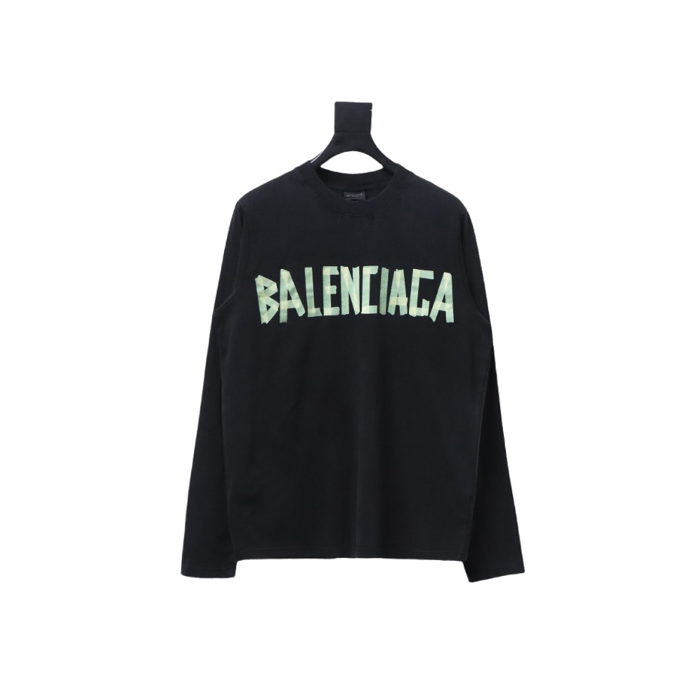 Balenciaga Masking Tape Crew Neck Long Sleeve T Black