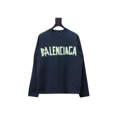 Balenciaga Masking Tape Crew Neck Long Sleeve T Dark Blue 01