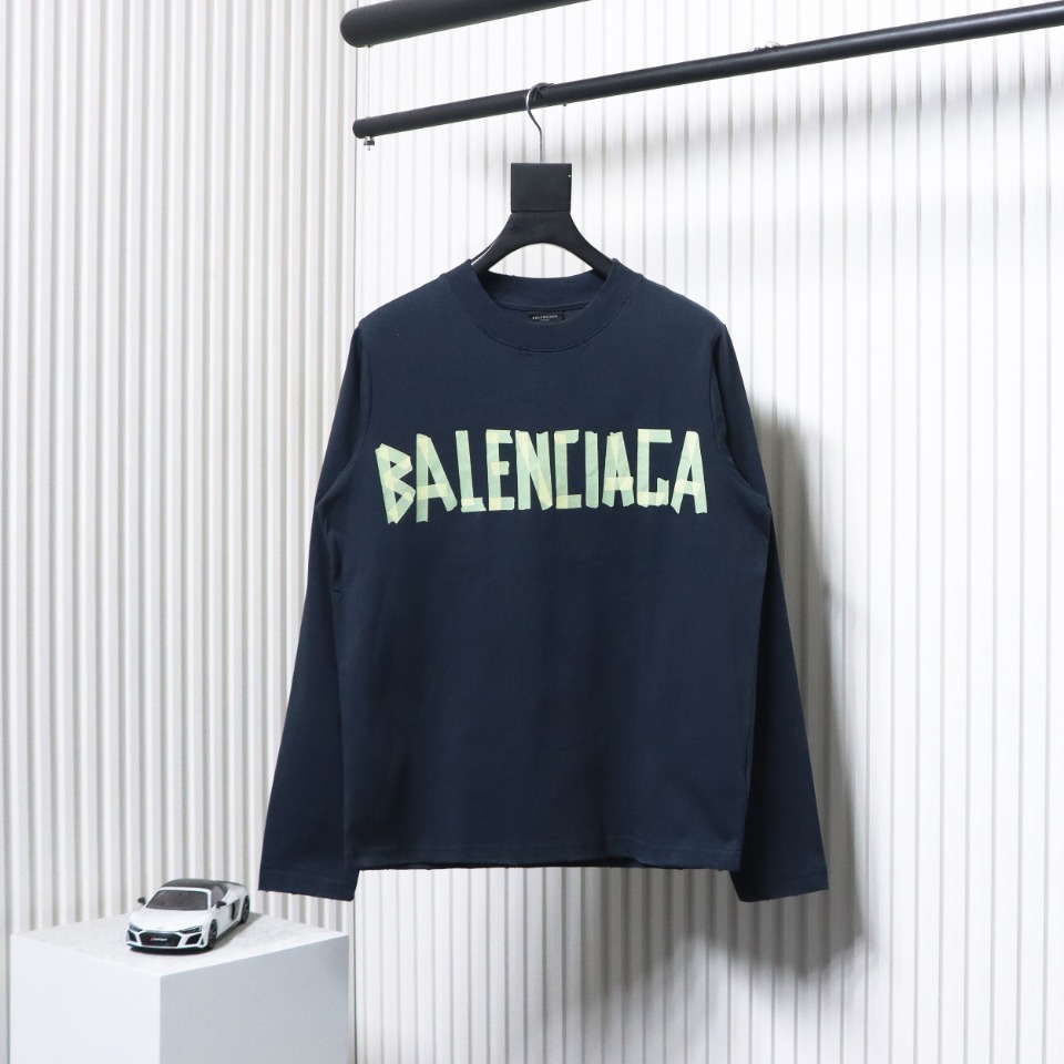 Balenciaga Masking Tape Crew Neck Long Sleeve T Dark Blue