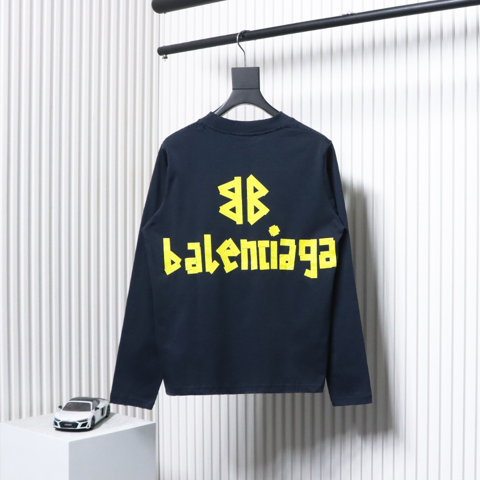 Balenciaga Masking Tape Crew Neck Long Sleeve T Dark Blue