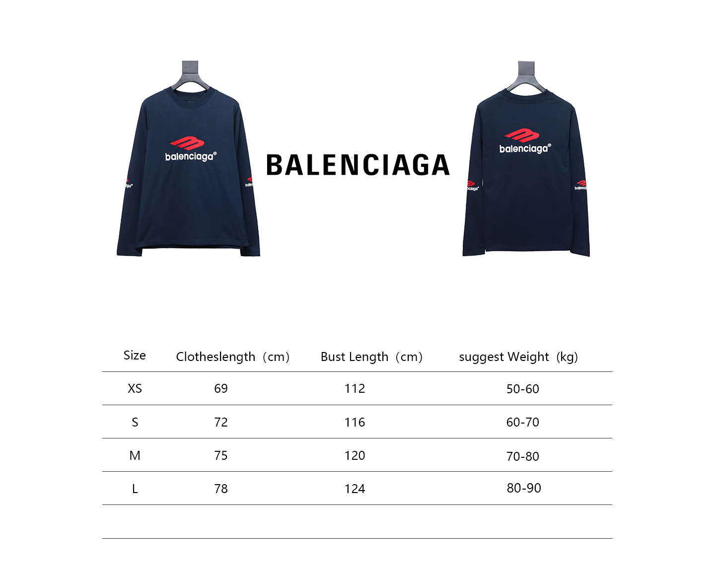 Balenciaga New M Logo LOGO Letter Embroidery Long Sleeves Blue