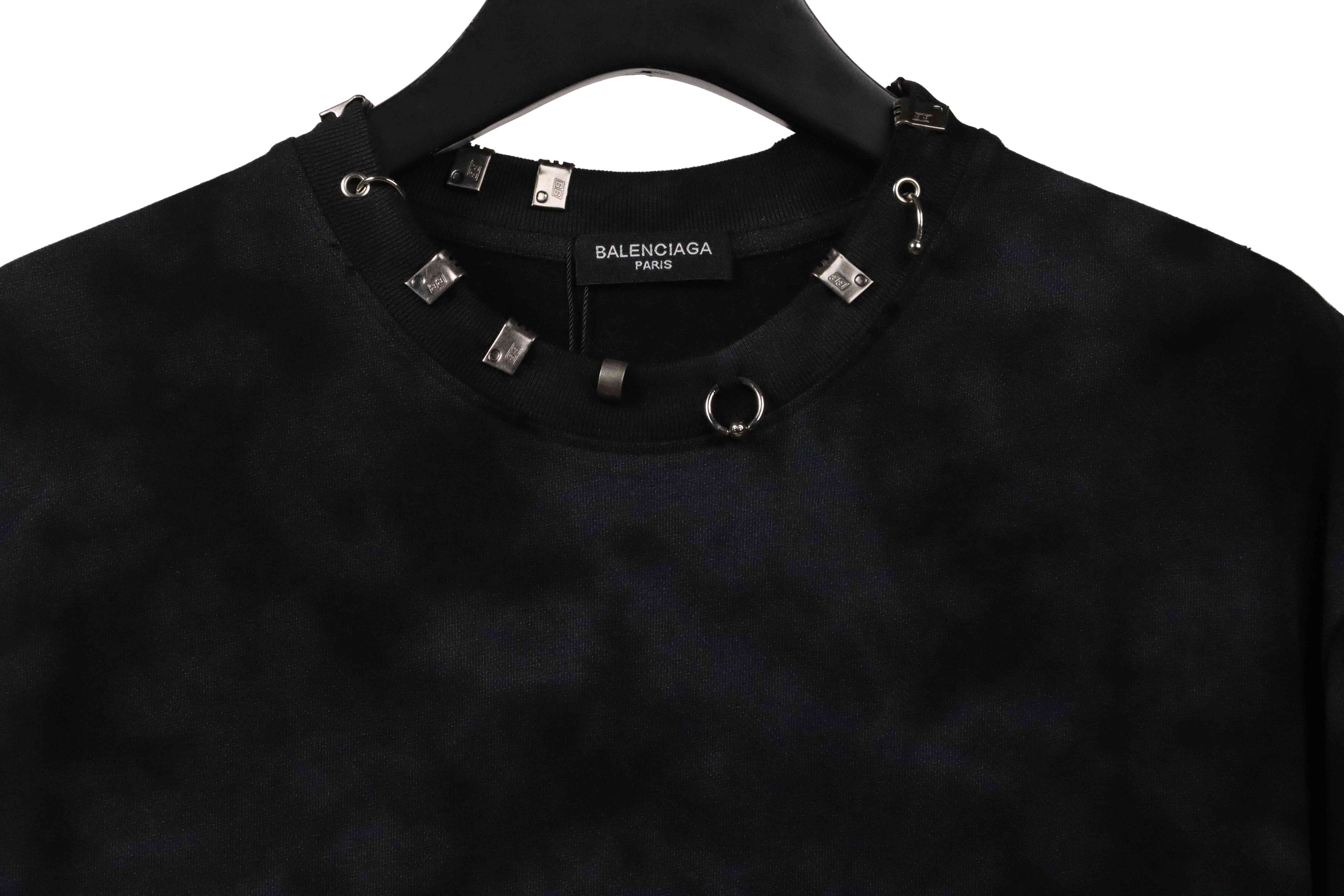 Balenciaga Rivet Pierced Washed Hole Short Sleeves Black