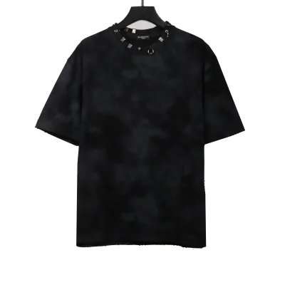 Balenciaga Rivet Pierced Washed Hole Short Sleeves Black 01