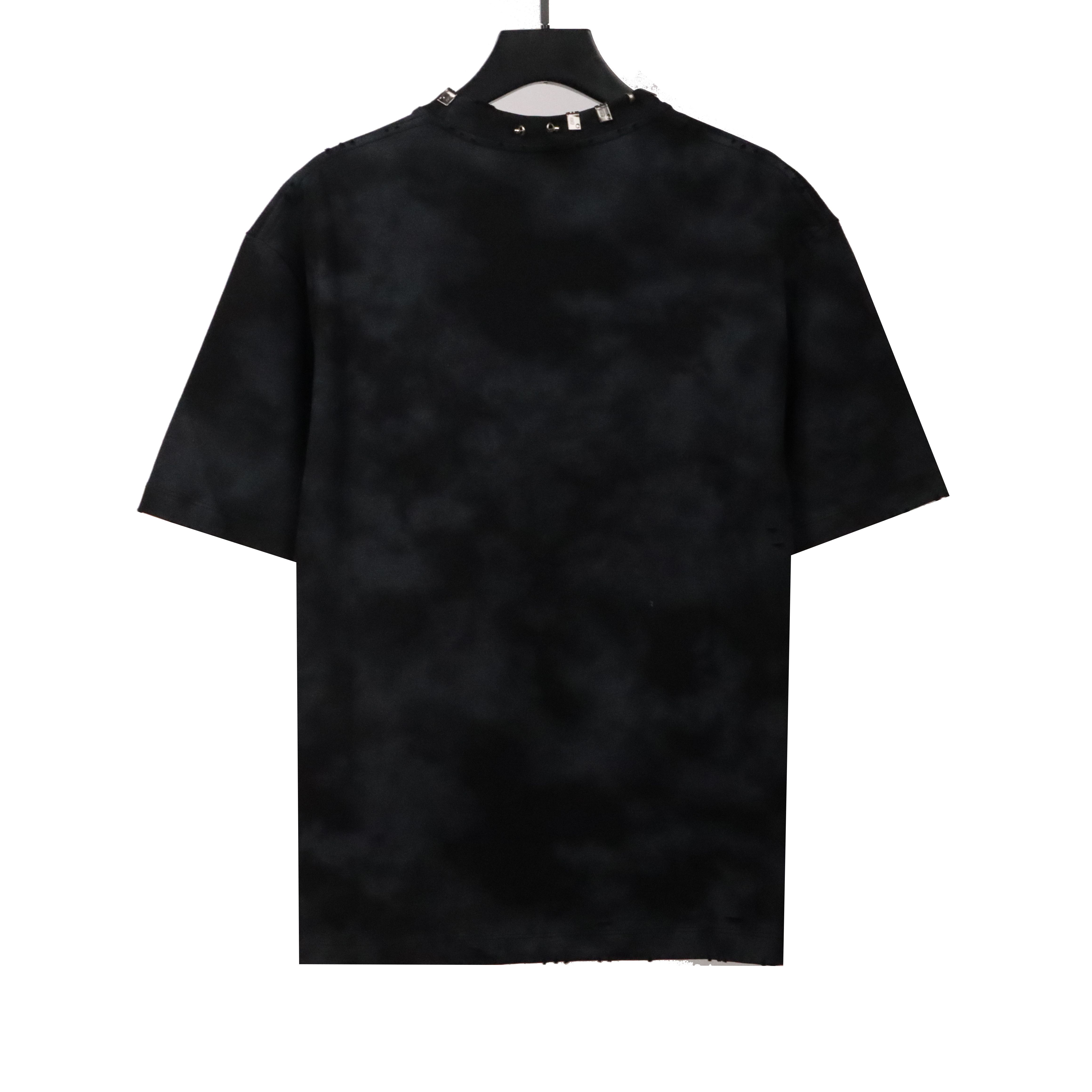 Balenciaga Rivet Pierced Washed Hole Short Sleeves Black