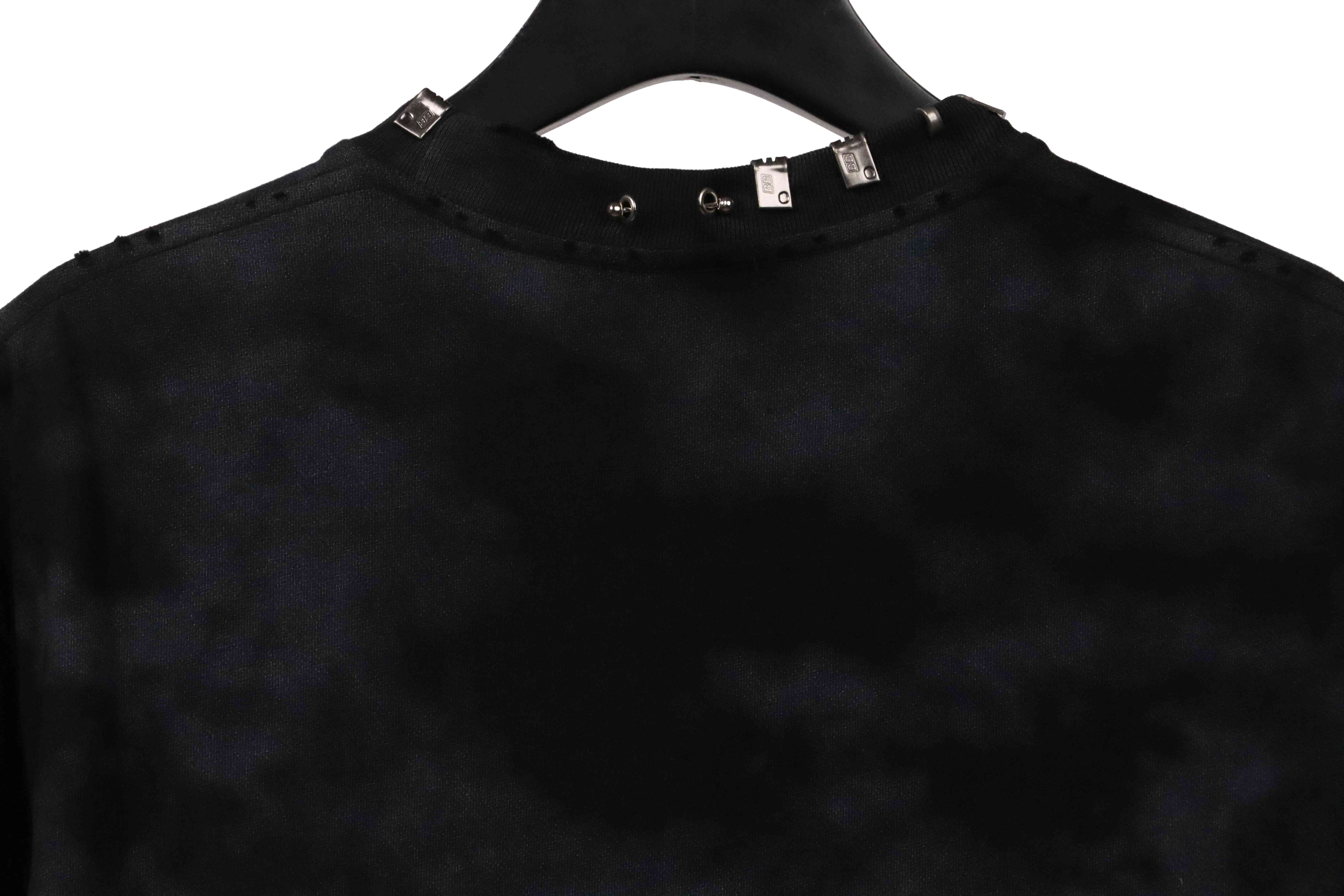 Balenciaga Rivet Pierced Washed Hole Short Sleeves Black