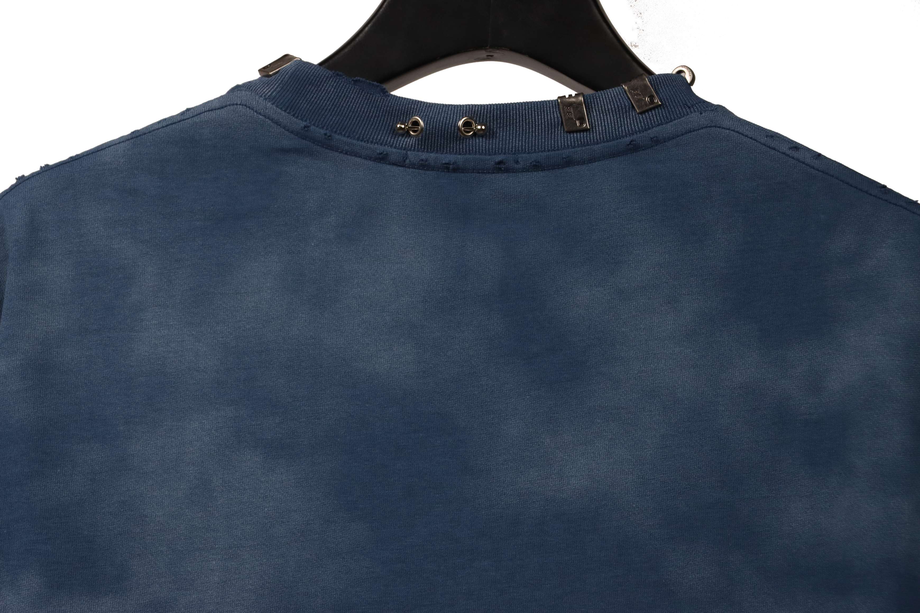 Balenciaga Rivet Pierced Washed Hole Short Sleeves Blue