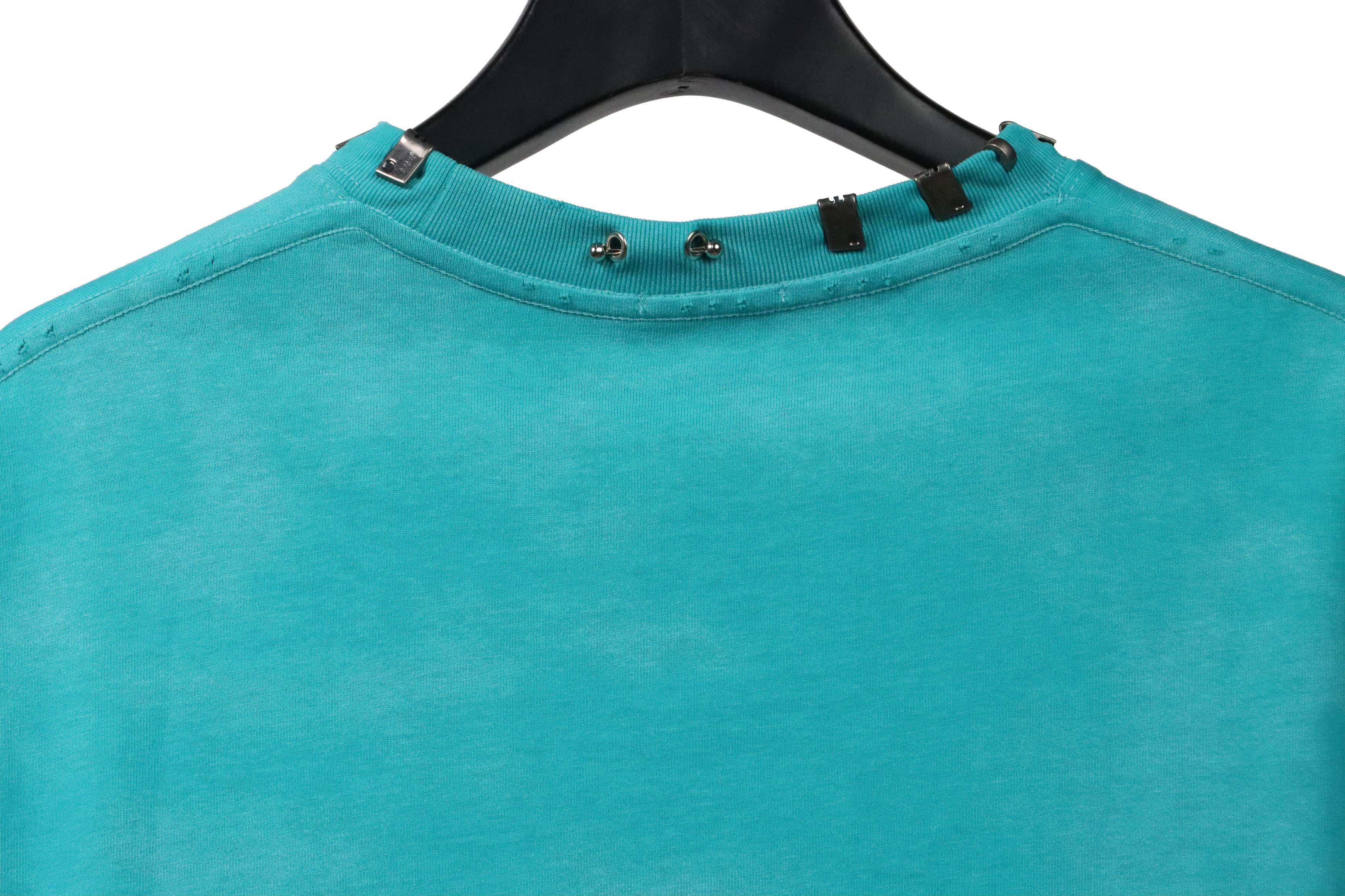 Balenciaga Rivet Pierced Washed Hole Short Sleeves Green