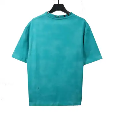 Balenciaga Rivet Pierced Washed Hole Short Sleeves Green 02