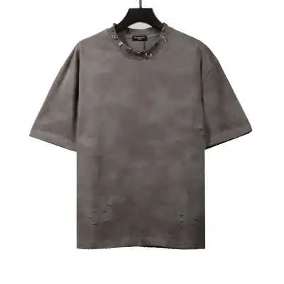 Balenciaga Rivet Pierced Washed Hole Short Sleeves Grey 01