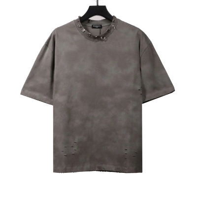 Balenciaga Rivet Pierced Washed Hole Short Sleeves Grey 01