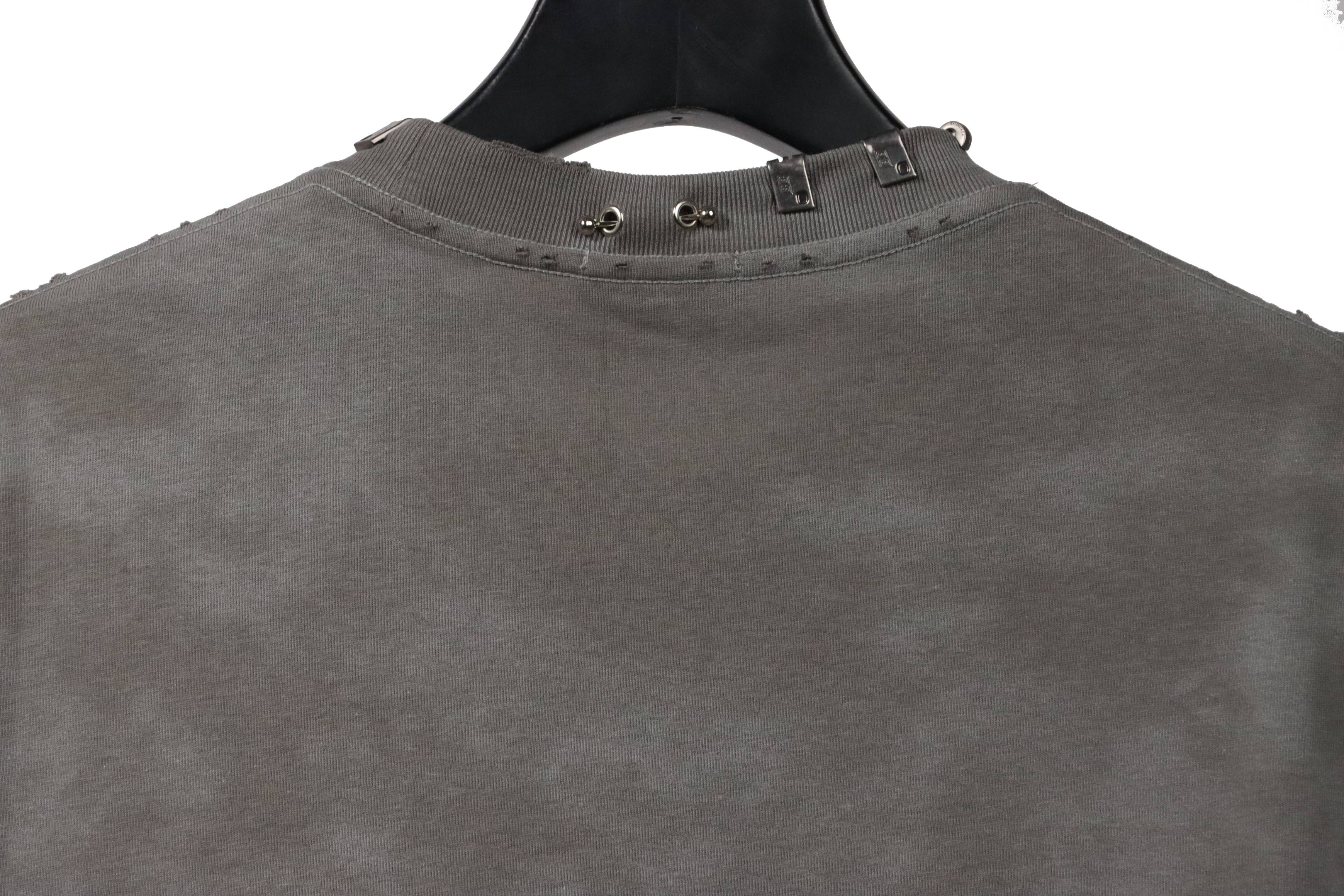 Balenciaga Rivet Pierced Washed Hole Short Sleeves Grey